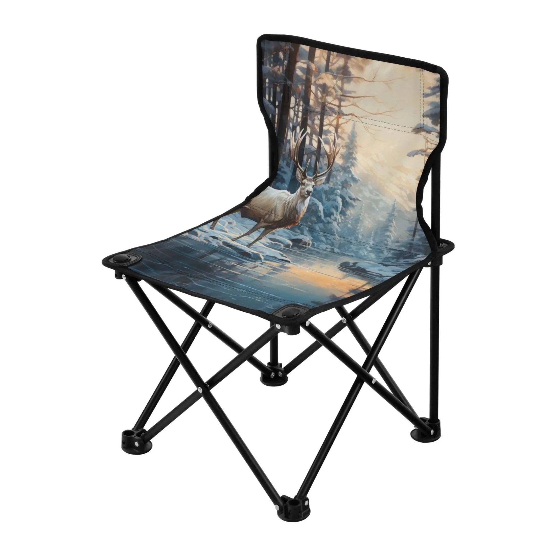 Deer in Winter Forest Portable Camping Chair Small for Kids Outdoor Folding Beach Chair Fishing Chair Lawn Chair with Carry Bag
