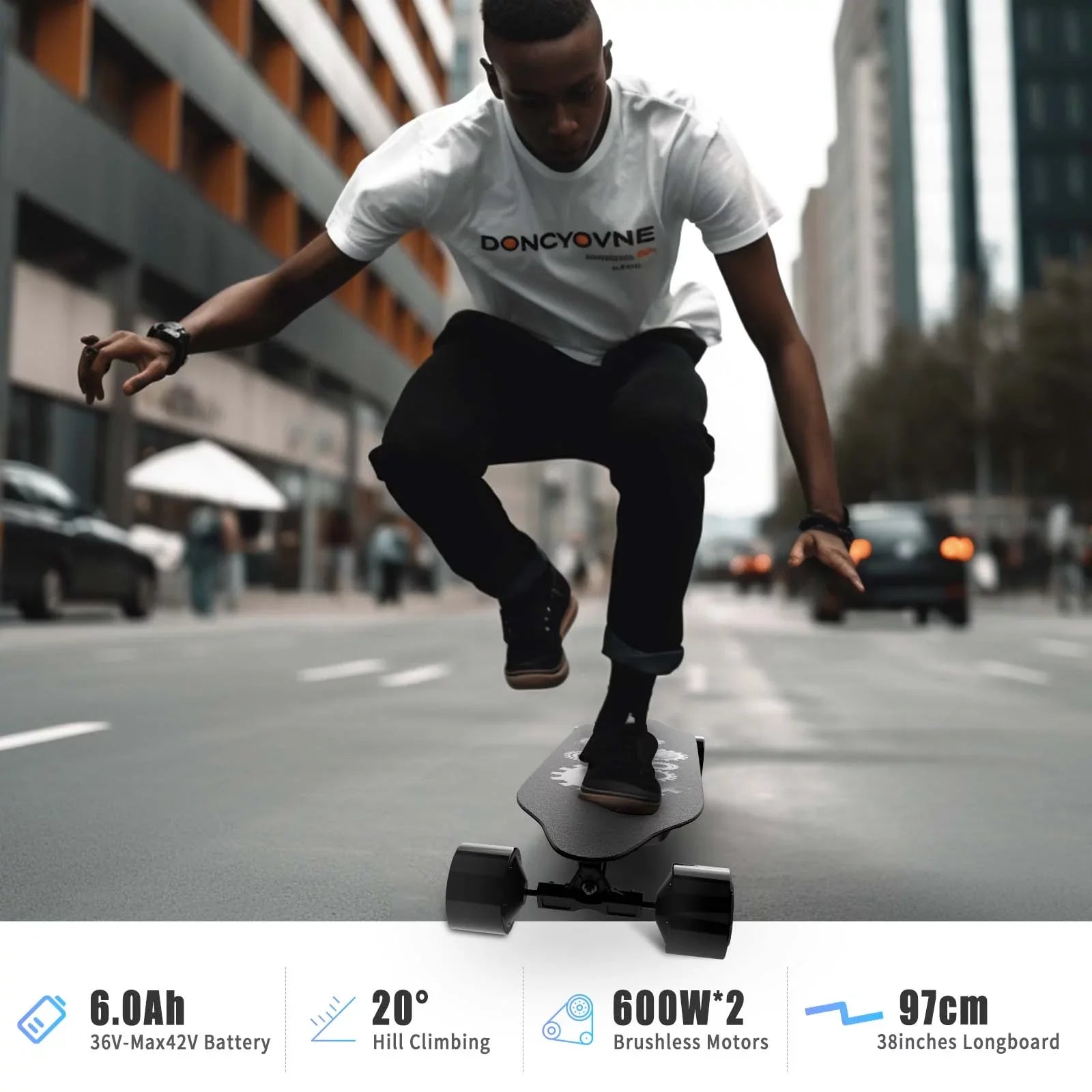 Electric Skateboard, Electric Longboard with 1200W Motor, 25 Mph Top Speed & 15 Miles Range, 4-Speed Modes Skateboards and Remote Control