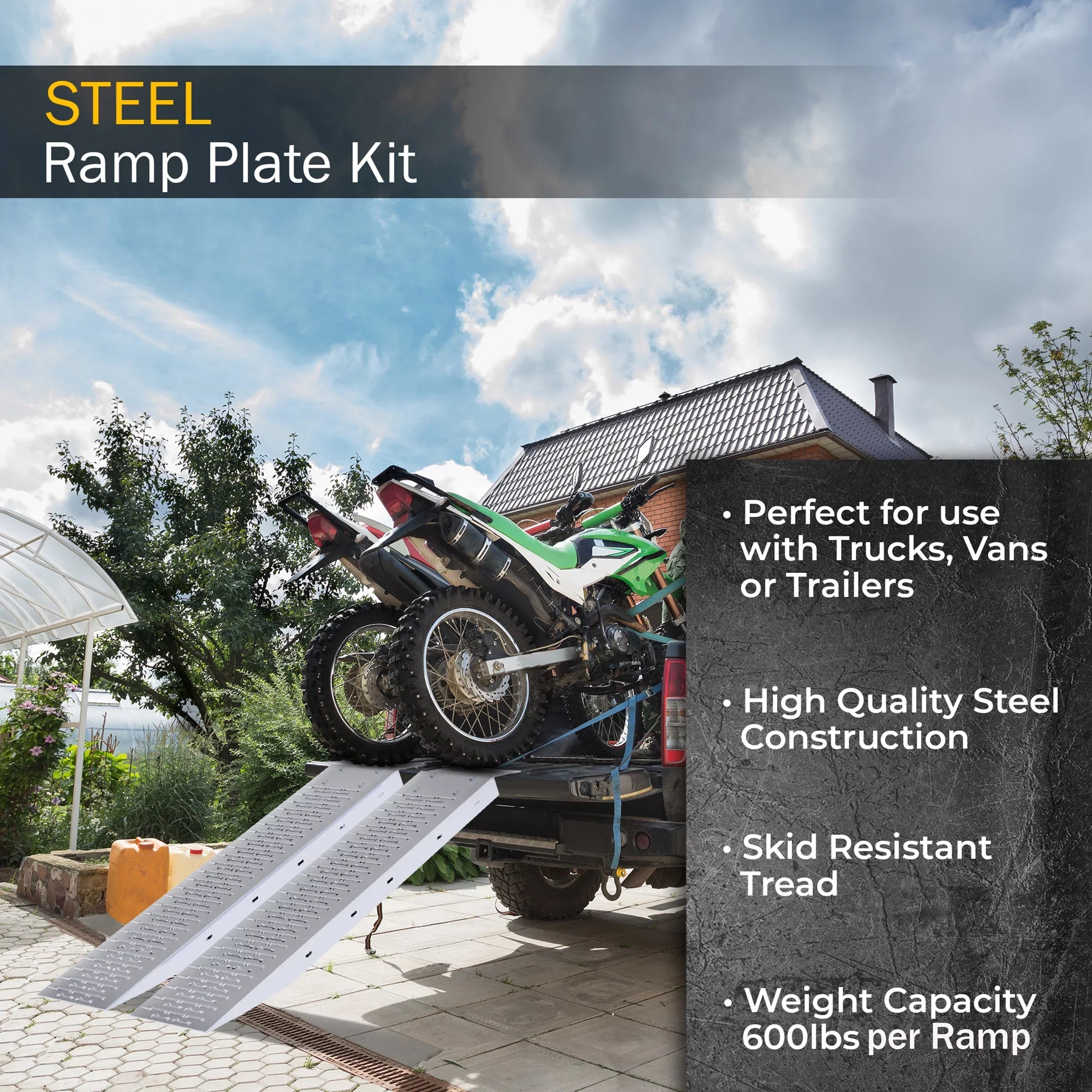 Stalwart Loading Ramps, Steel Ramp Set for ATVs, Motorcycles, Mowers, Carts and More, Use with Pickup Trucks and Trailers, 1200lb Combined Capacity
