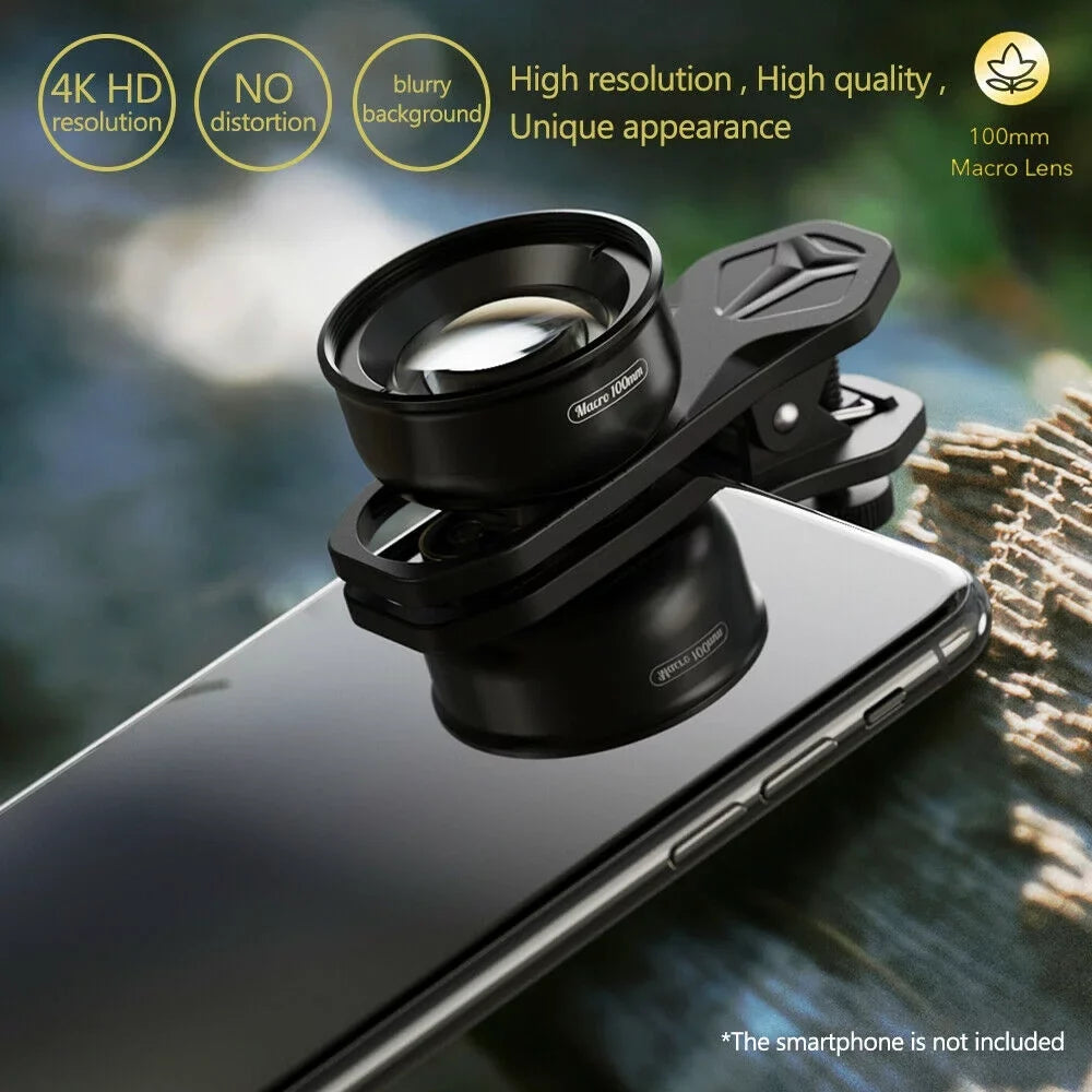Aluminum Alloy 4K  Detachable Clip Cellphone Macro Camera Lens 40MM-70MM Shooting Distance Multi-Layer Optical Coated External Lens Accessory