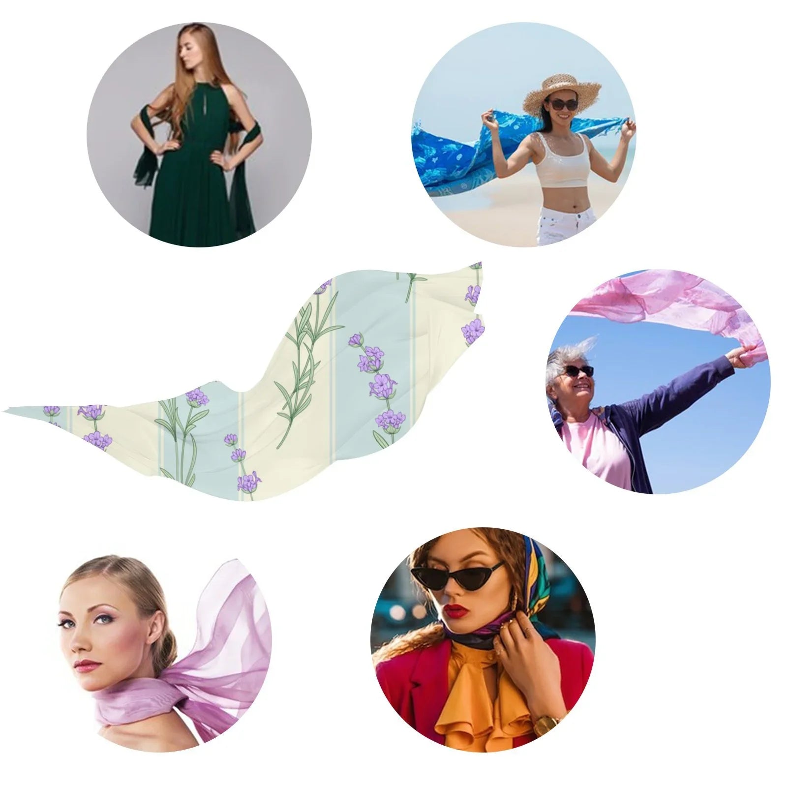Flower Silk Long Scarf for Women Large Oblong Sunscreen Shawls Wraps Neck Headscarf Hair Wraps Gift Packed