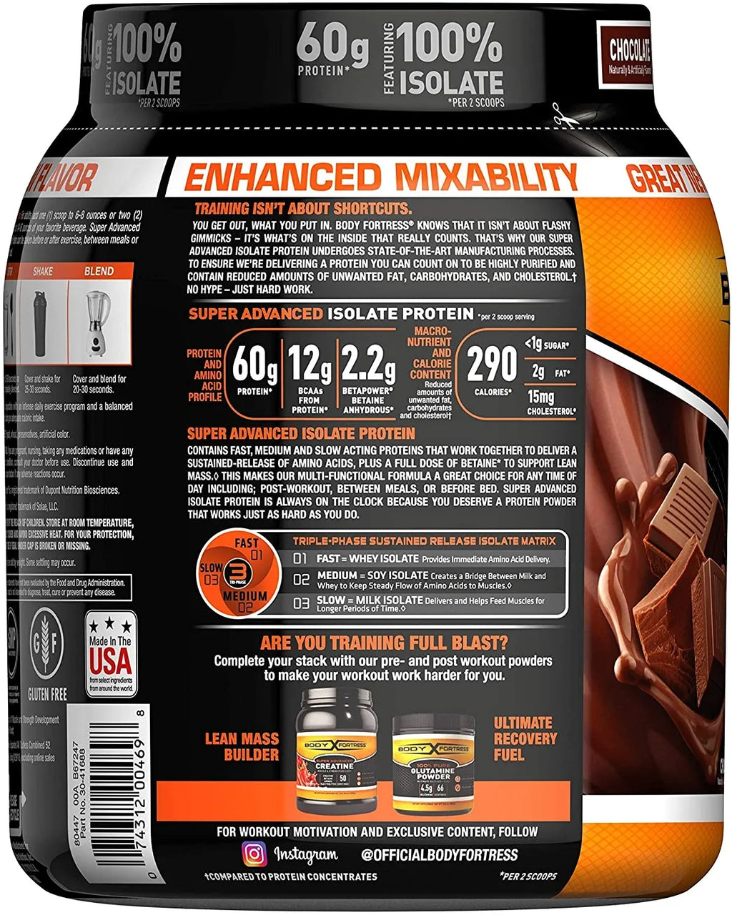 Body Fortress Super Advanced Whey Protein Isolate Powder, Gluten Free, Chocolate, 1.5 lbs (Packaging May Vary)