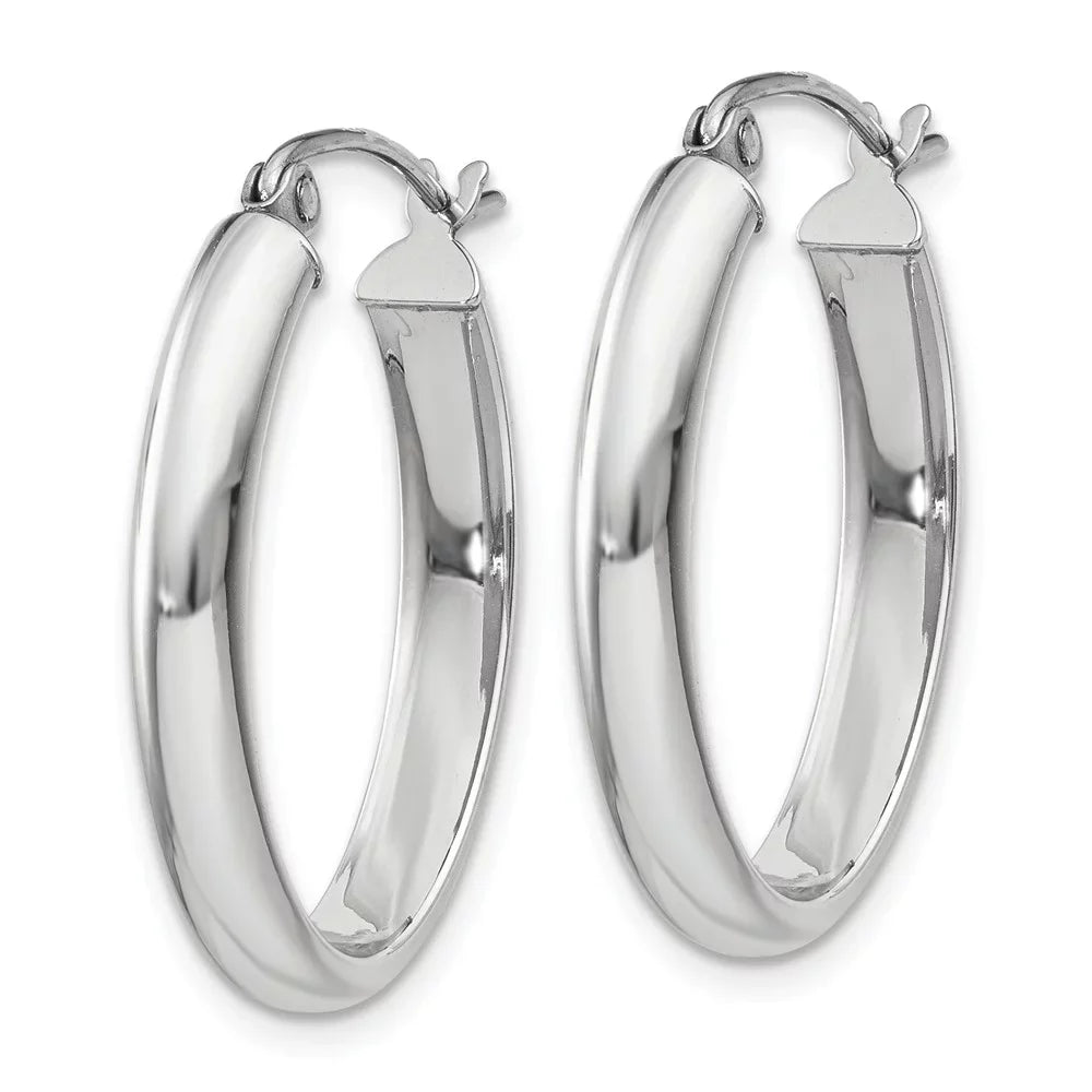 Real 14kt White Gold Polished 3.75mm Oval Tube Hoop Earrings; for Adults and Teens; for Women and Men