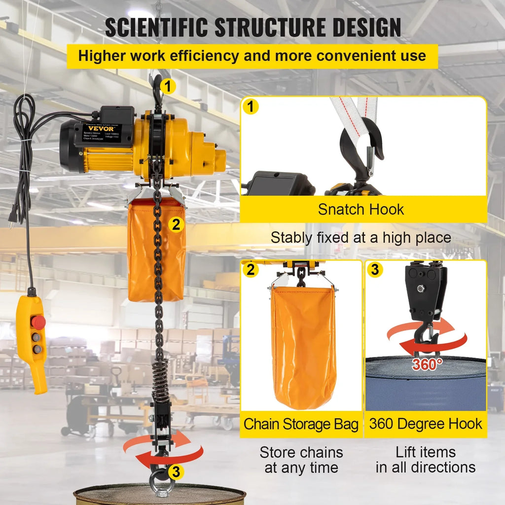 Lift Electric Hoist, 2200 lbs Electric Winch w/ 10ft Wired Remote Control, 110V Overhead Crane Garage Ceiling Pulley Winch of 10ft Lift Height, Used In Factories, Warehouses, Construction