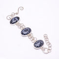 Snowflake Obsidian -Utah 925 Silver Plated Adjustable Bracelet 7.99", Black Snowflake Obsidian Bracelet B_9205_388_14