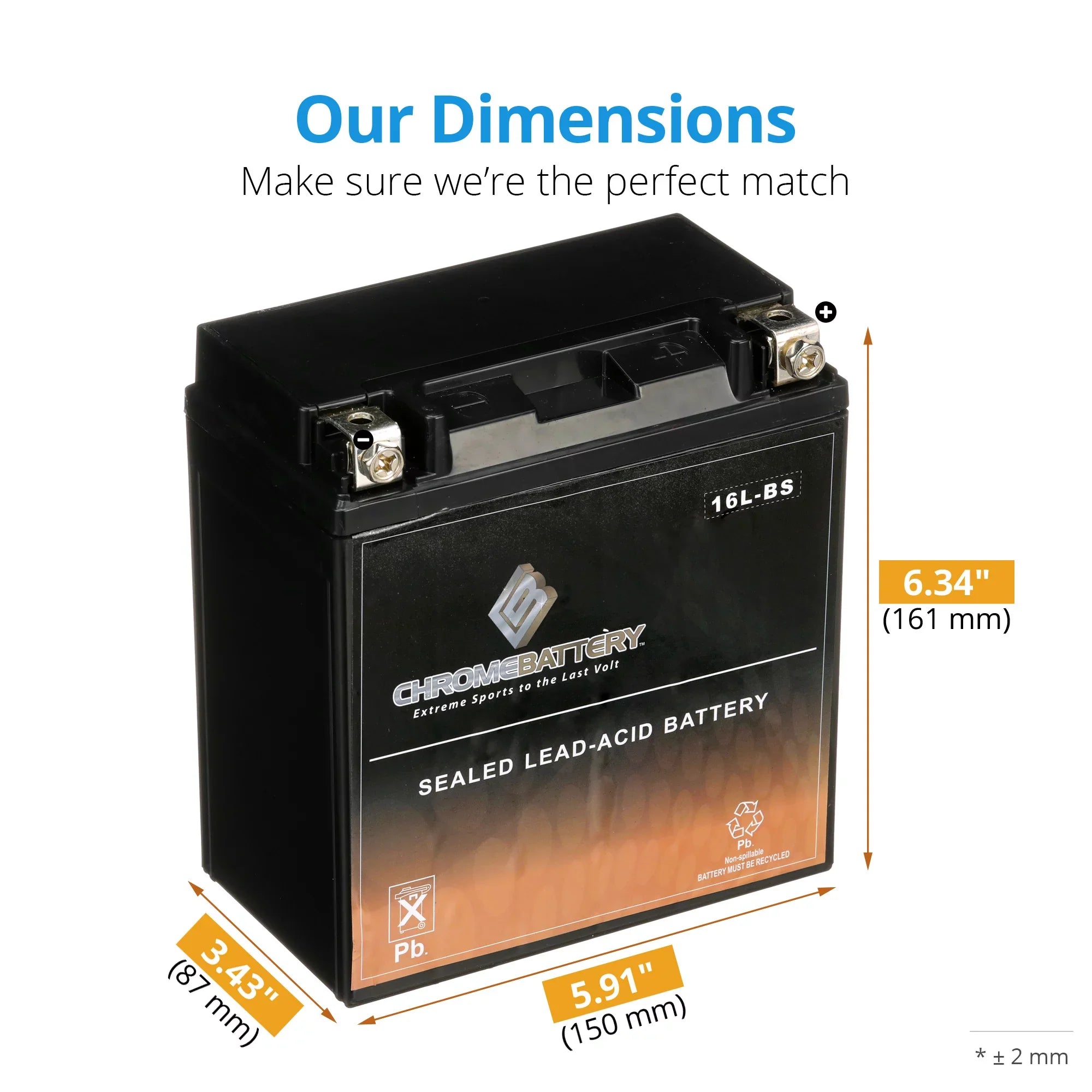 Chrome Battery YTX16L- (16L- 12 Volt,14 Ah, 230 ) Jet Ski Battery for Yamaha Wave Runner 2005