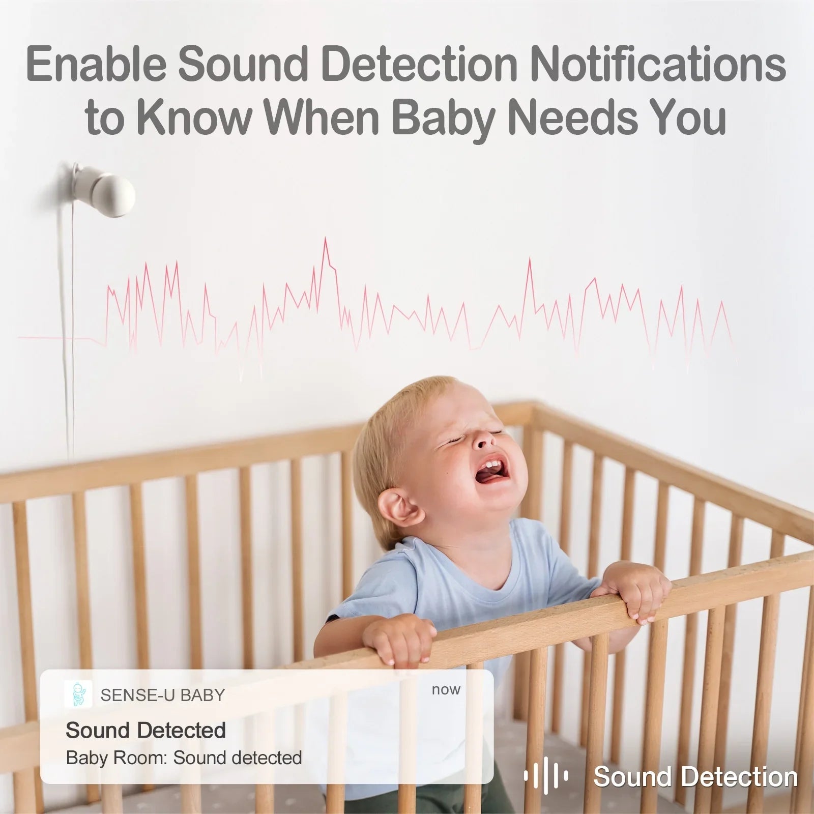 Sense-U Smart 2K Video Baby Monitor(& Eligible) with No Monthly Fee, Pan-Tilt-Zoom, Person/Baby Crying Sound/Motion Detection, 2-Way Talk, Night Vision, Background Audio, Activity Zone