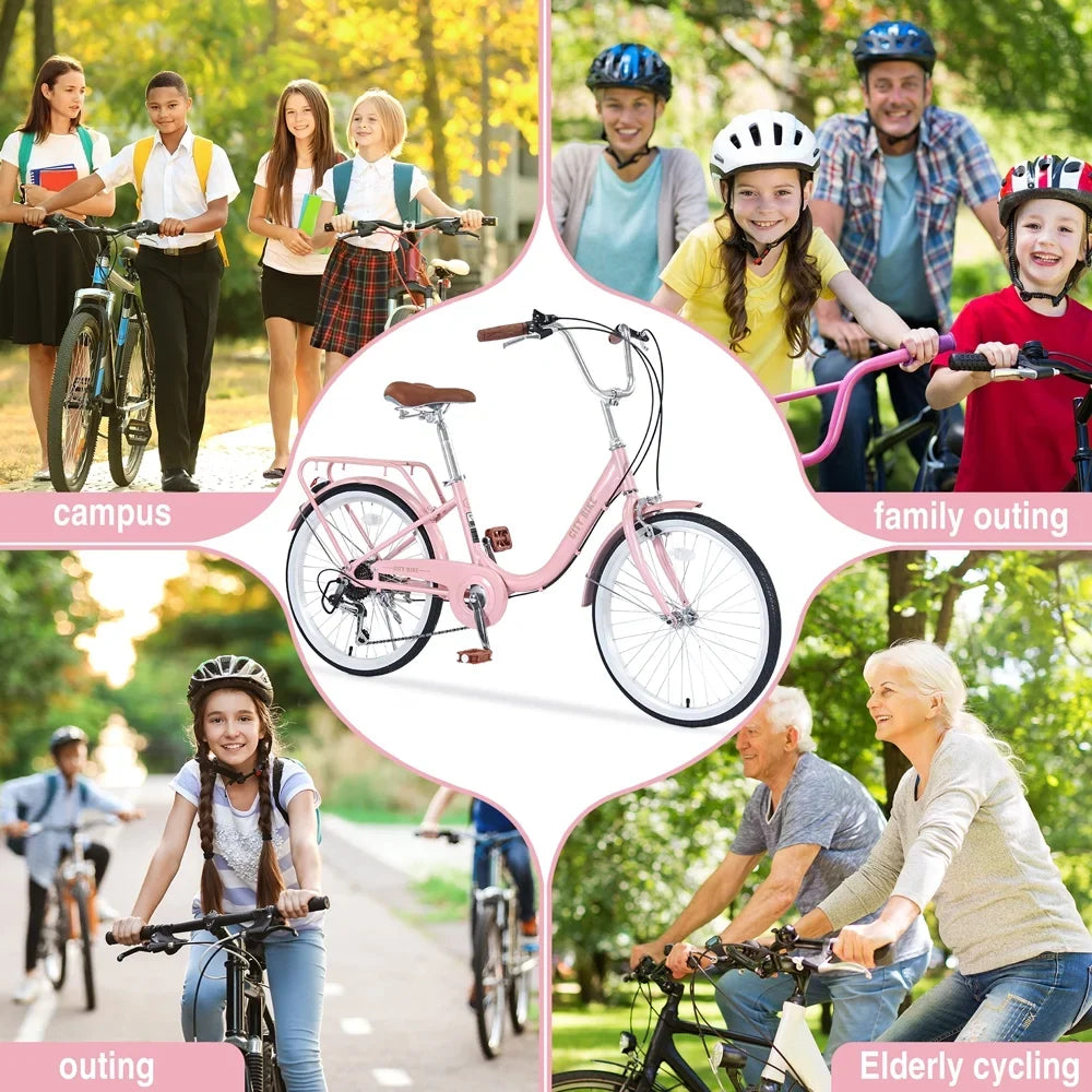 Yone jx je Kids Bike 22 Inch Bicycle for Girls Ages 8+Years, Aluminium Alloy Frame,7-speed Shifter and derailleur,Pink