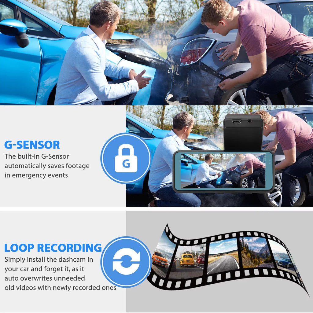 Wi-Fi Front and Rear Dual Dash Cam, EEEkit Car Dual Dash Cam with Night Vision, 170° and 140° Wide Angle, 3.16" Screen, Waterproof Car Driving Recorder Support Loop Recording, Parking Mode, G-Sensor