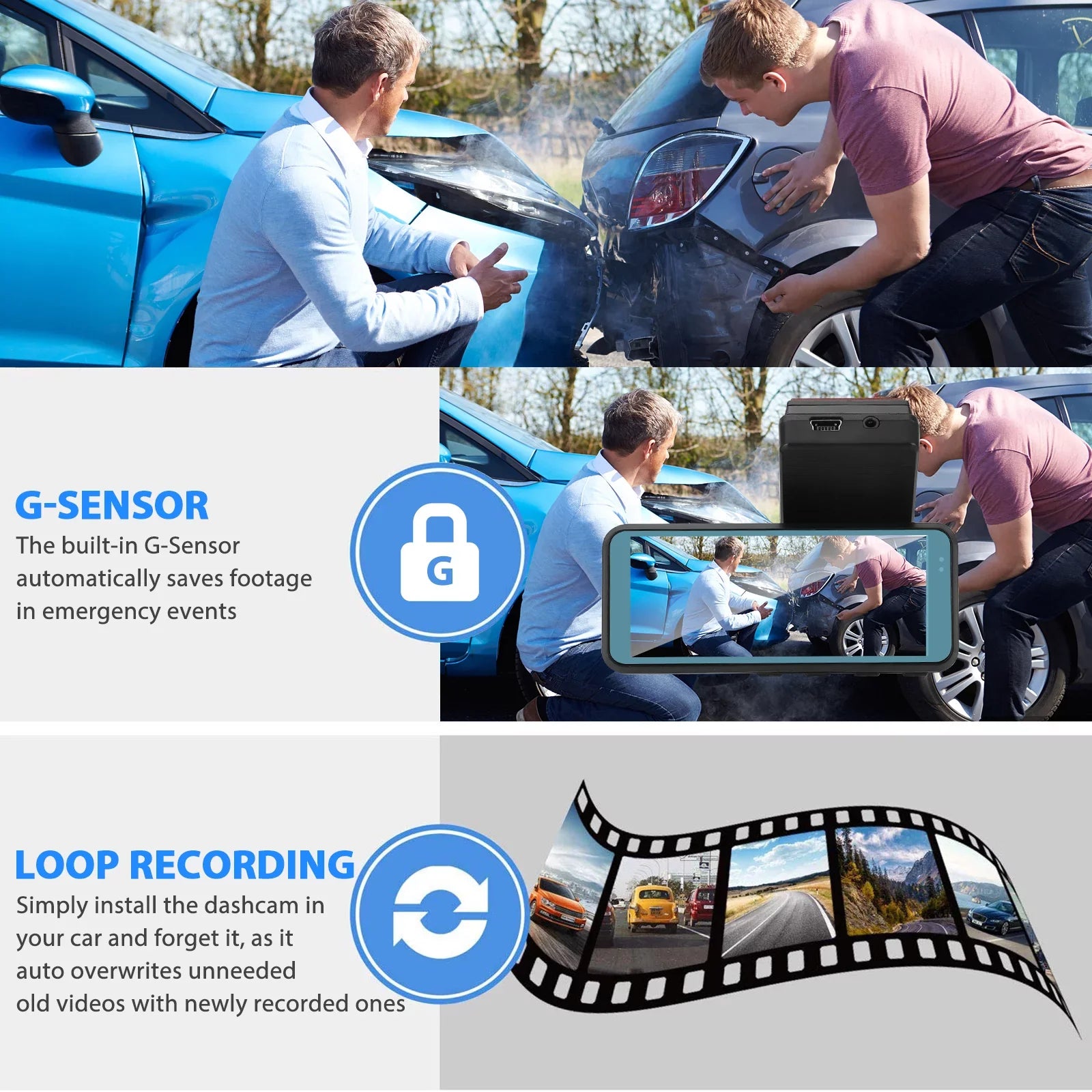 Wi-Fi Front and Rear Dual Dash Cam, EEEkit Car Dual Dash Cam with Night Vision, 170° and 140° Wide Angle, 3.16" Screen, Waterproof Car Driving Recorder Support Loop Recording, Parking Mode, G-Sensor