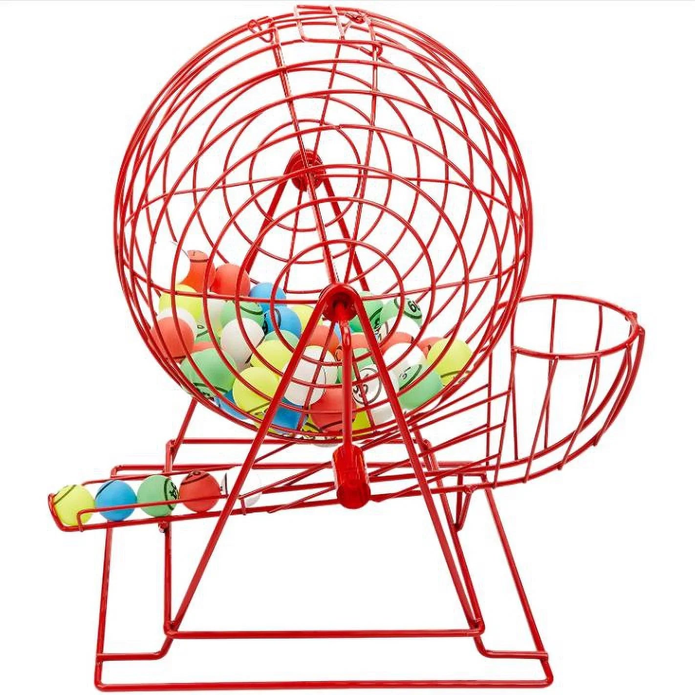 Professional Bingo Game Set with Extra Large Bingo Cage (19” High), Single Sided Ping Pong Bingo Balls and Master Bingo Board – Red Cage with Acrylic Handle