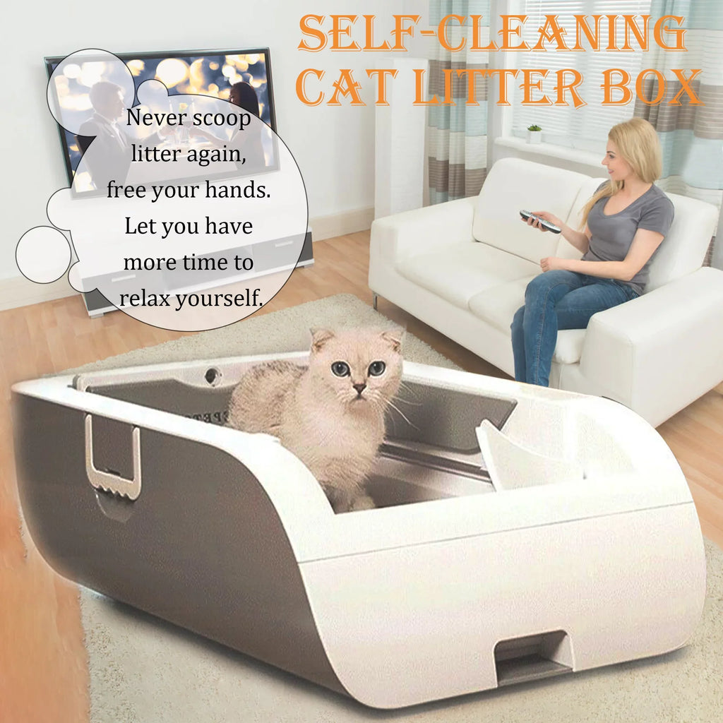 Suhaco Automatic Cat Litter Box Self Cleaning Litter Box Smart Intelligent Sensing Anti-pinch No Scooping Odor Removal  Control with Hood & Litter Mat