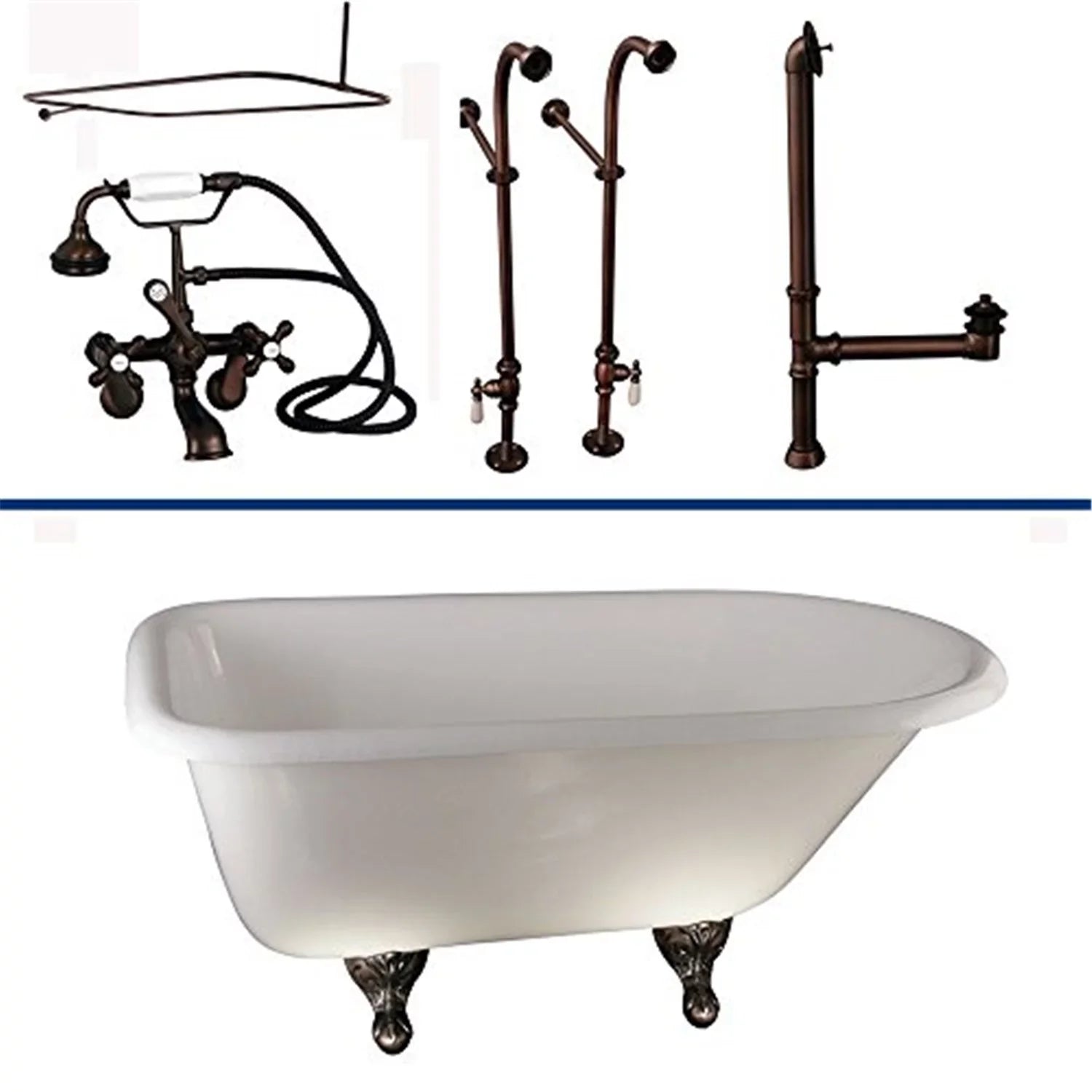 TKCTRN60-ORB4 Tub Kit 60  Roll Top  Shower Rd  Filler  Supplies  Drain-Oil Rubbed Bronze