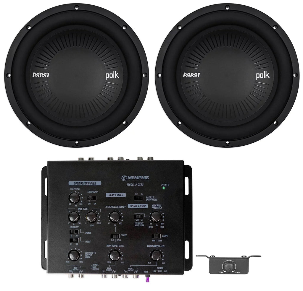 (2) Polk Audio MM1042DVC 10” 1200w Car/Marine Audio Subwoofers Subs+Crossover