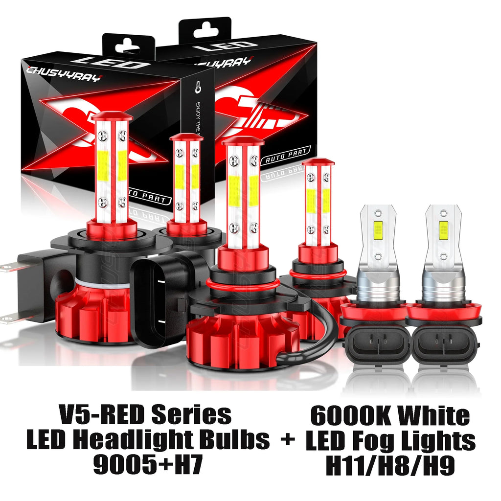 6X  High/Low 9005+H7 Headlight H8/H9 Fog Bulb Kit Fit for Mazda -7 2007-2009 2010 2011
