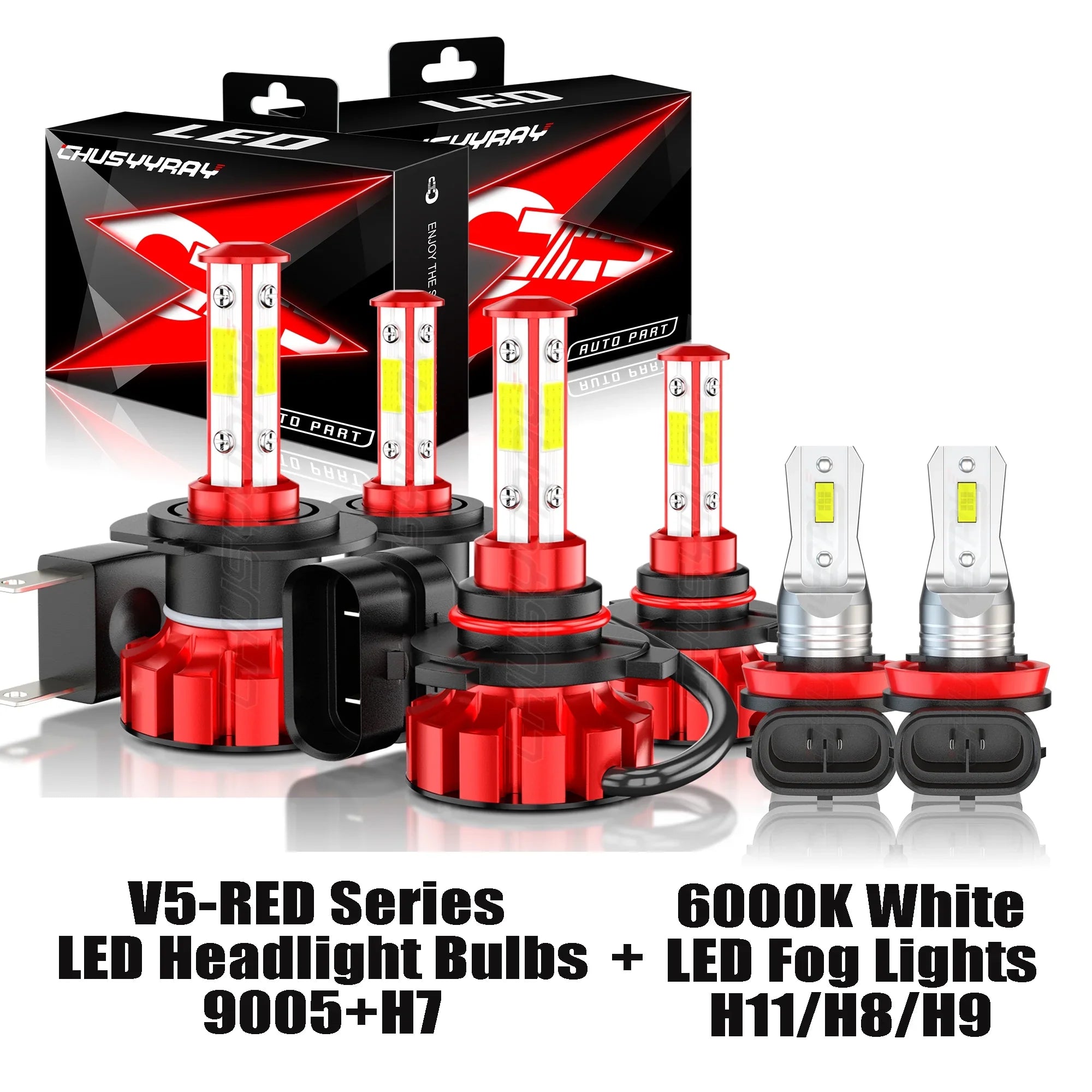 6X  High/Low 9005+H7 Headlight H8/H9 Fog Bulb Kit Fit for Mazda -7 2007-2009 2010 2011