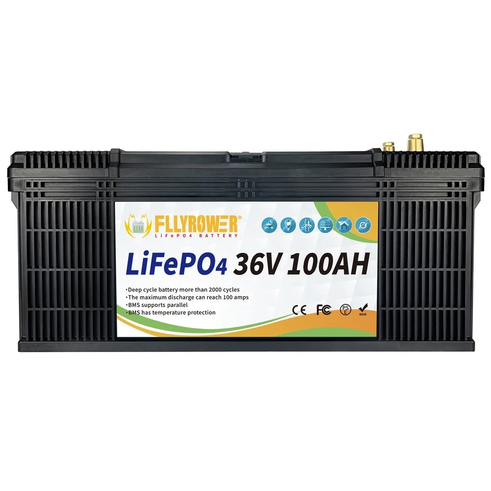 LifePo4 Battery 36v 100Ah Deep Cycles Lithium Battery with Perfect  Grade A Cells for Trolling Motor Golf Carts  Solar Panels Off Grid Applications Support Series and Parallel Second-hand Goods