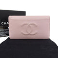 Pre-Owned Chanel  logo here mark bi-fold long wallet caviar skin pink A48651 16 series (Good)