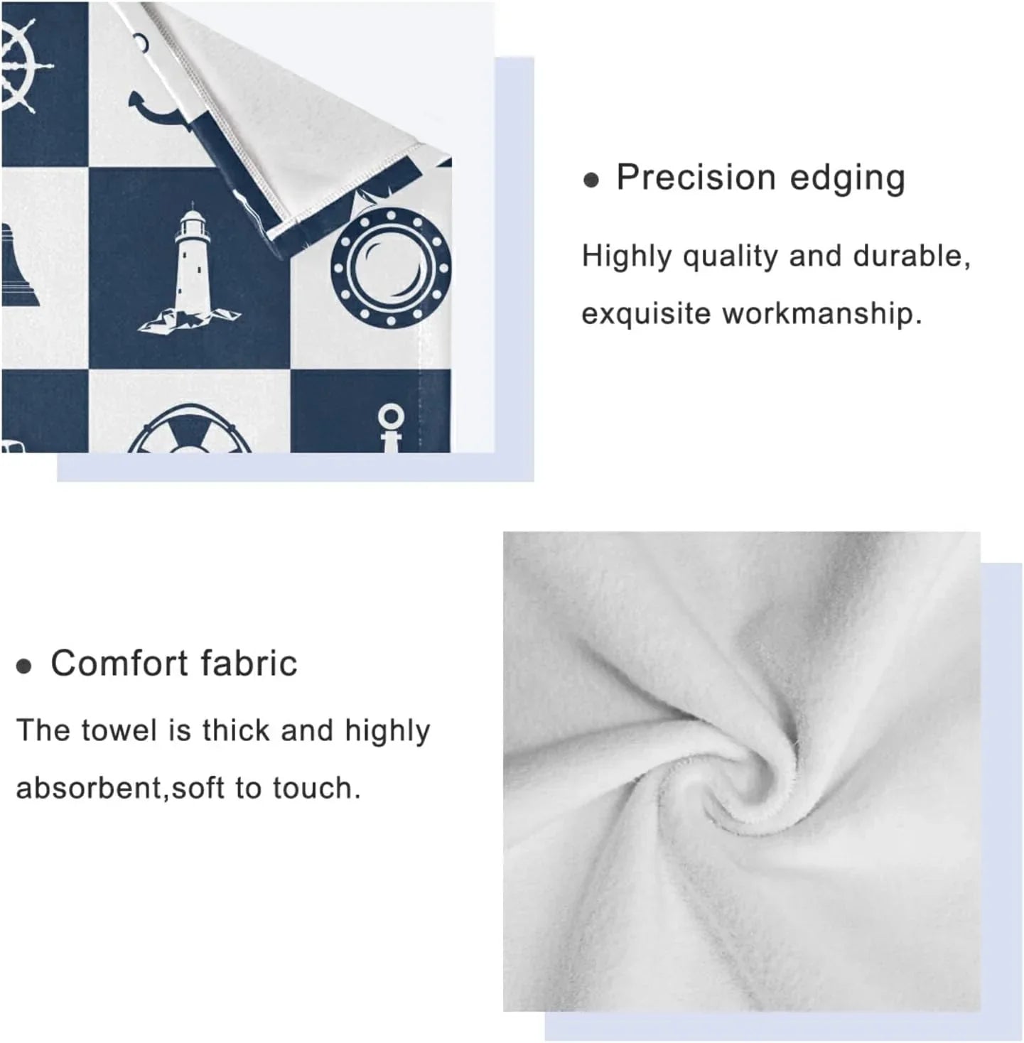 Bestwell Bath Towel Sets for Bathroom Hand Towels Fingertip Towels Sailing Vessel Anchor Lighthouse Checked 3 Piece Decorative Soft Cotton Absorbent