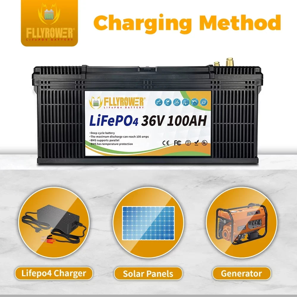 LifePo4 Battery 36v 100Ah Deep Cycles Lithium Battery with Perfect  Grade A Cells for Trolling Motor Golf Carts  Solar Panels Off Grid Applications Support Series and Parallel Second-hand Goods