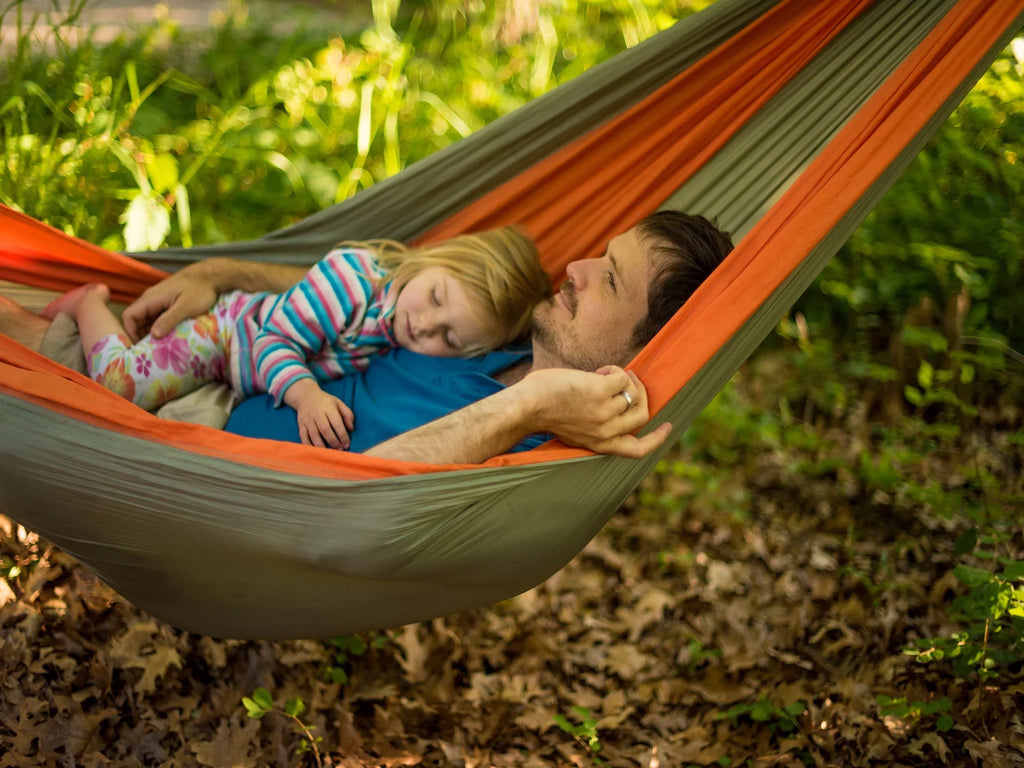 The Hamptons Collection 128" Gray and Orange Heavy Duty Lightweight Traveler’s Nylon Hammock