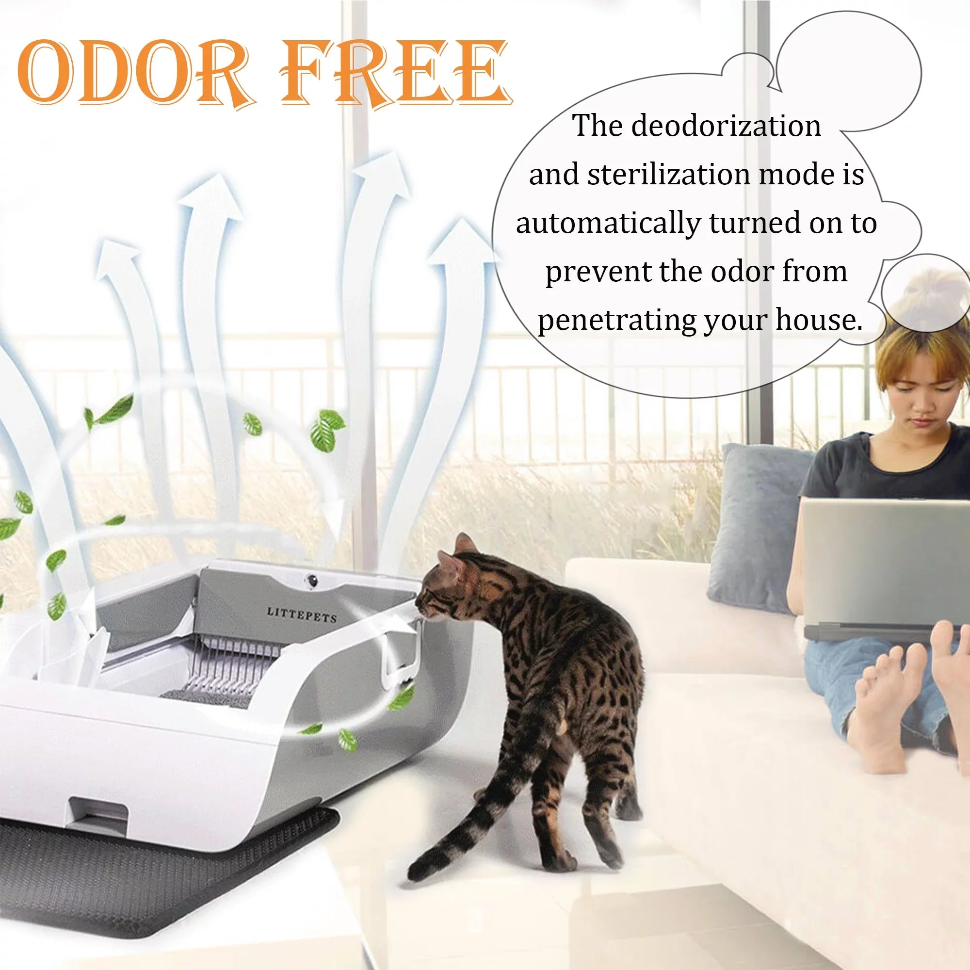Suhaco Automatic Cat Litter Box Self Cleaning Litter Box Smart Intelligent Sensing Anti-pinch No Scooping Odor Removal  Control with Hood & Litter Mat