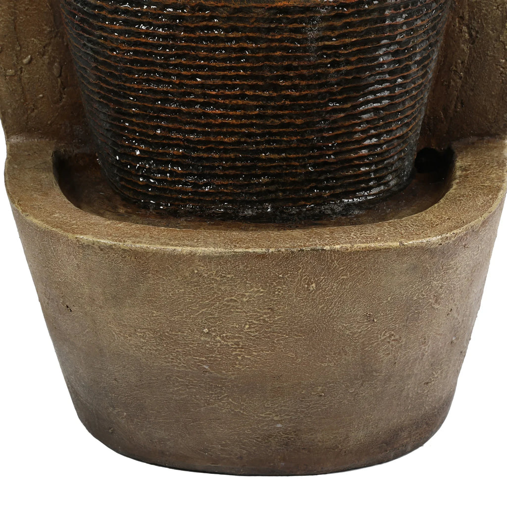 LuxenHome Brown Cement Modern Sculpture Outdoor Fountain with  Light