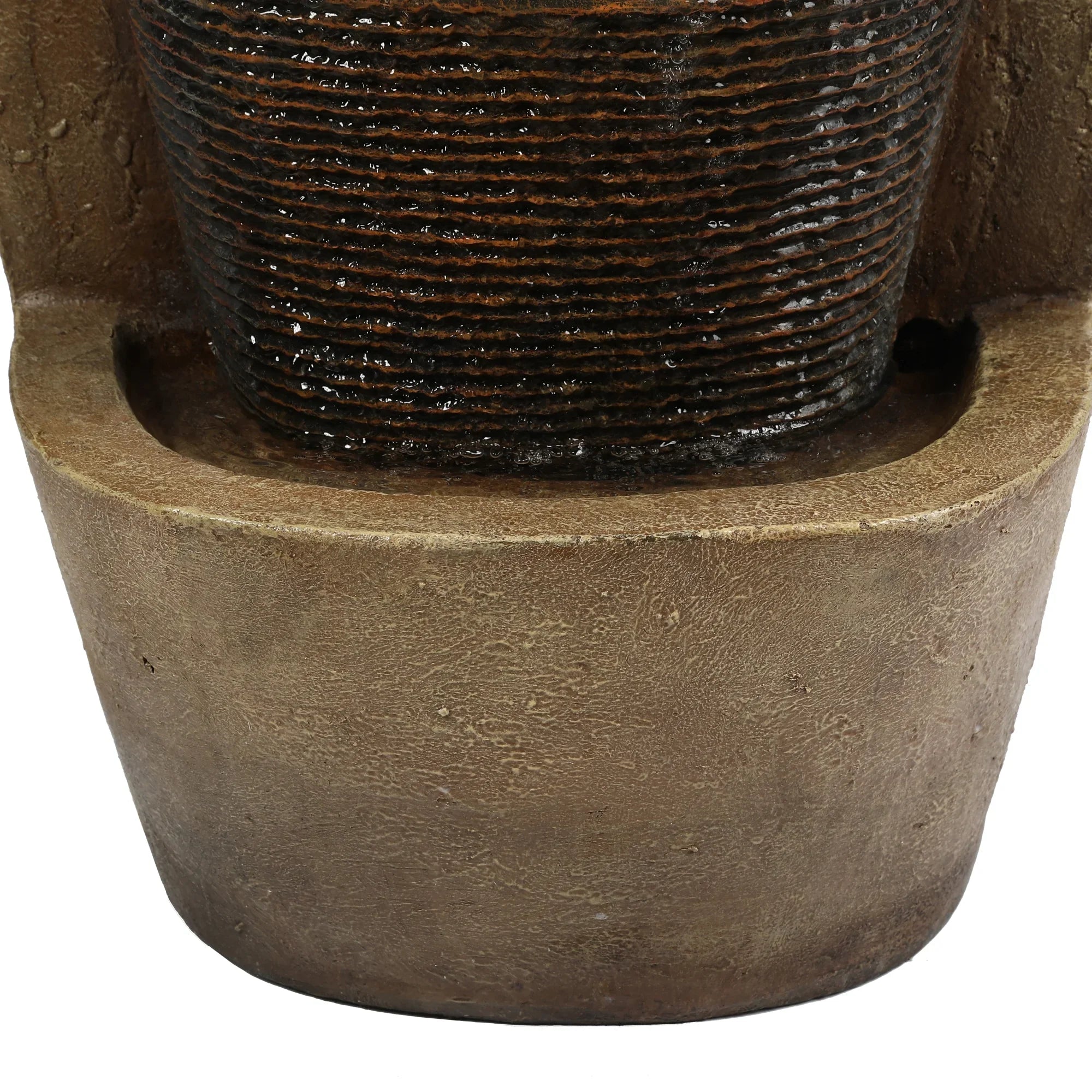 LuxenHome Brown Cement Modern Sculpture Outdoor Fountain with  Light