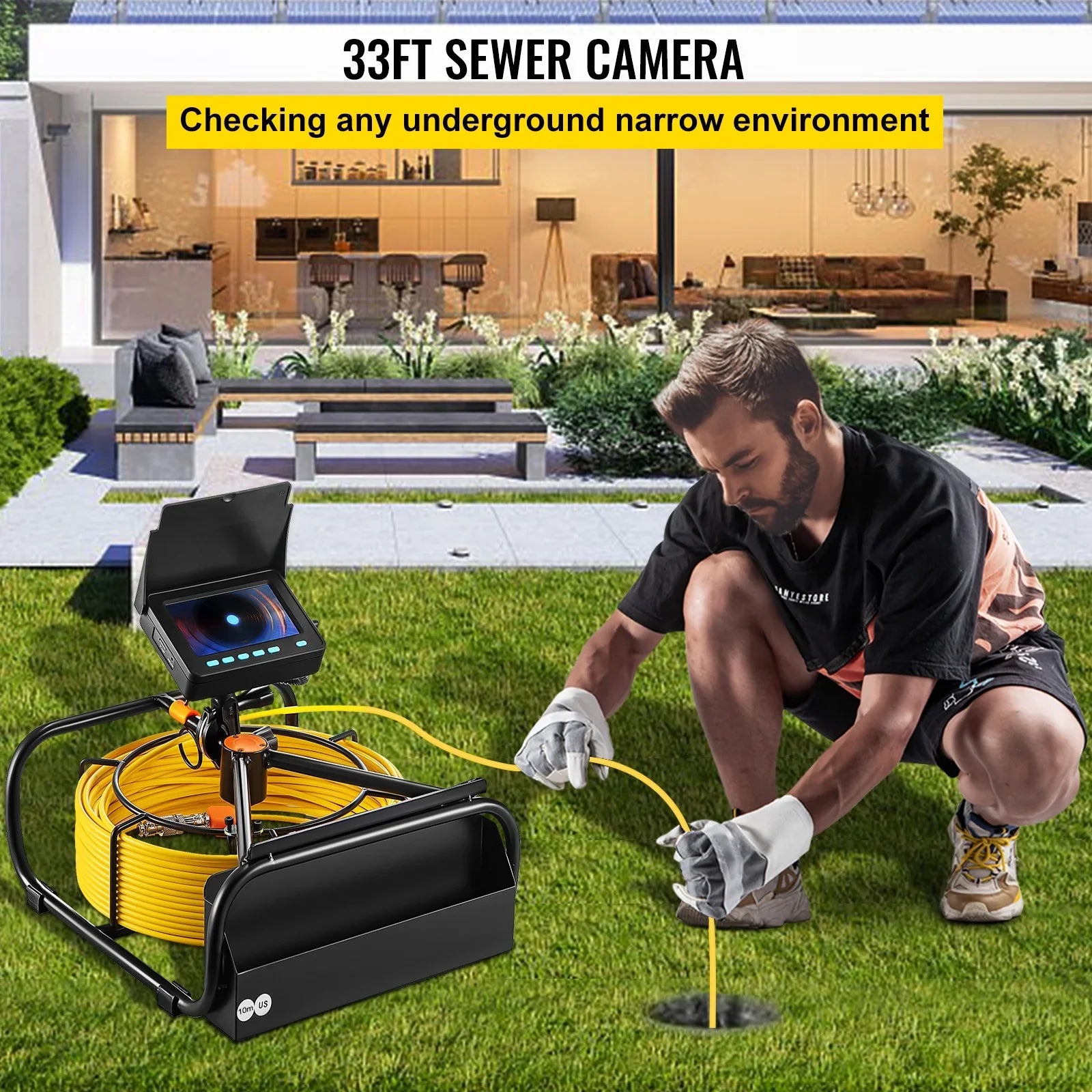 Sewer Camera 32.8FT Cable Pipeline Inspection Camera 4.3 in.   Monitor Pipe Camera Screen Waterproof IP68 Duct Inspection Camera with 6PCS LEDs 8500MAH Lithium Battery,  Function 10M
