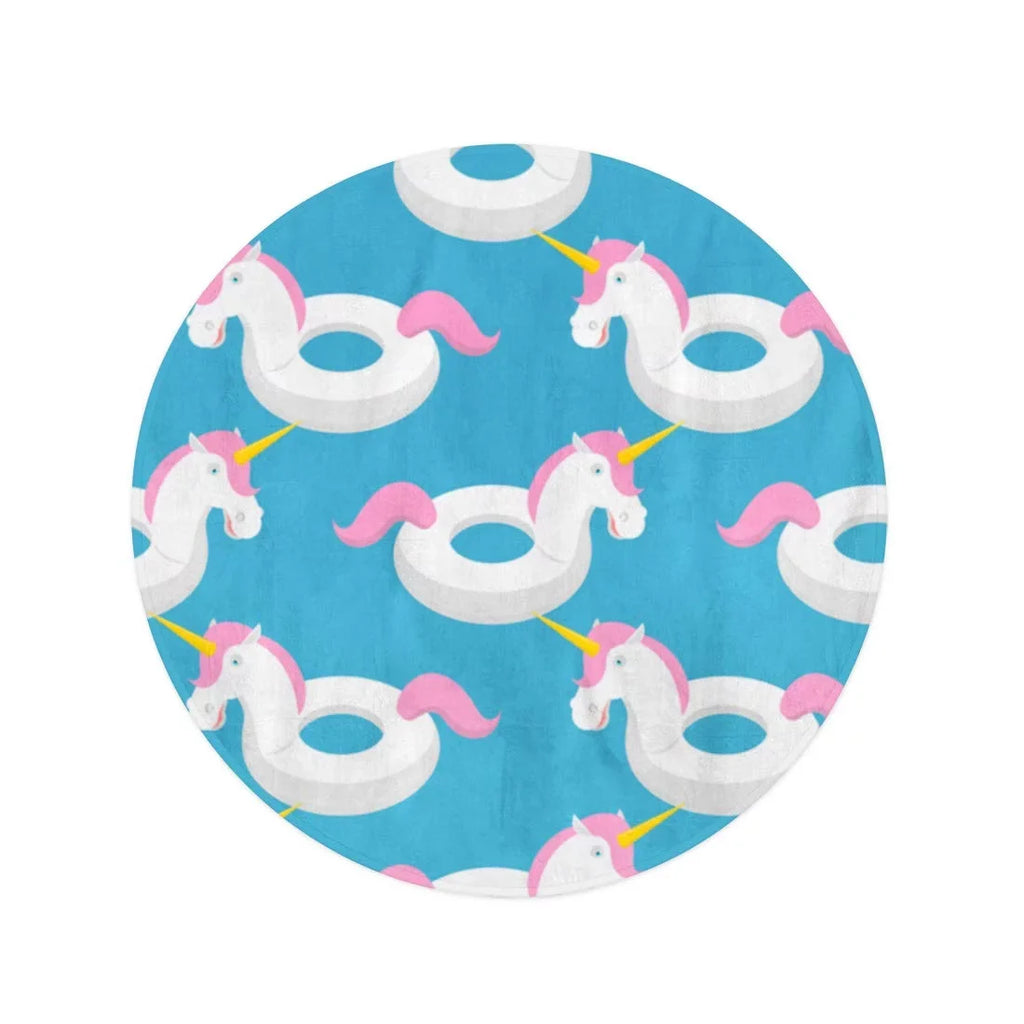 60 inch Round Beach Towel Blanket Blue Inflatable Unicorn Pattern Magic Beast Toy for Swimming Travel Circle Circular Towels Mat Tapestry Beach Throw