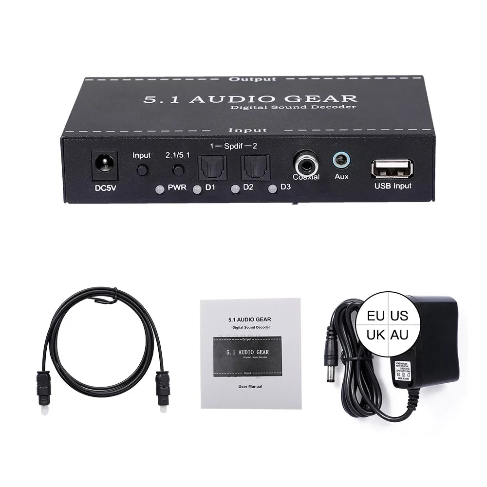 Anself -A6L 5.1 Audio Gear Digital Sound Decoder Audio Converter 3.5mm Audio Output Replacement for Dolby Digital -3 Plug