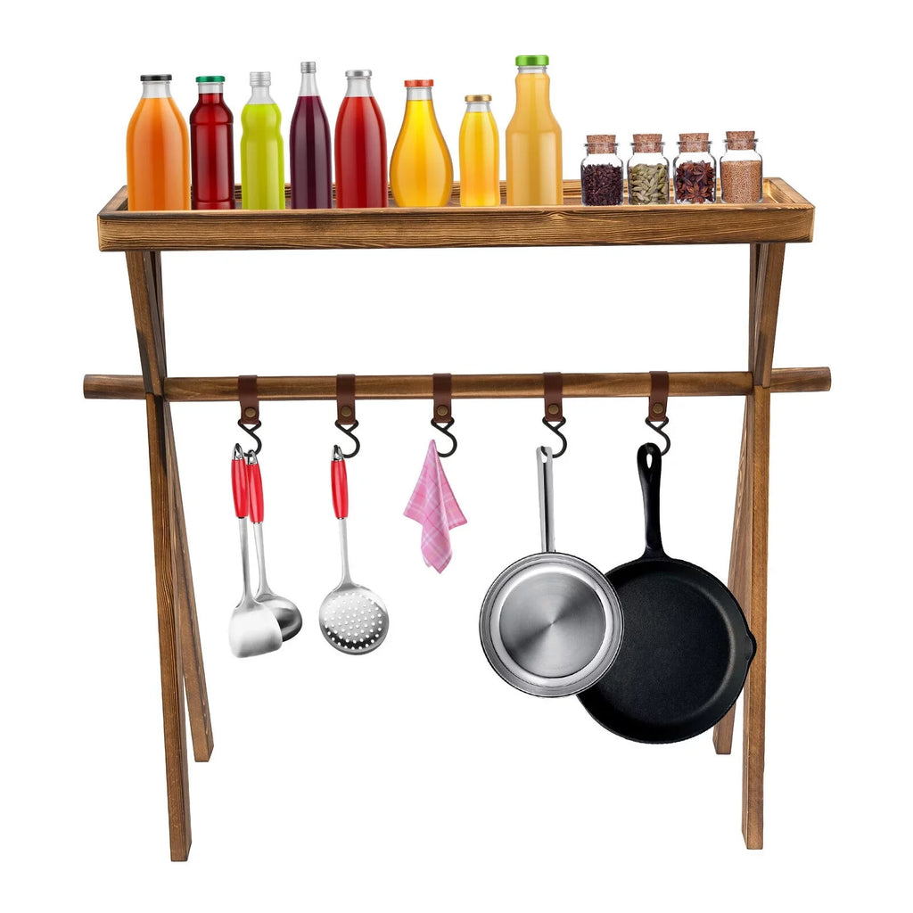 Miumaeov Wooden Portable Picnic Rack Outdoor Grill Rack Storage Table Shelf for Picnic, Camping,