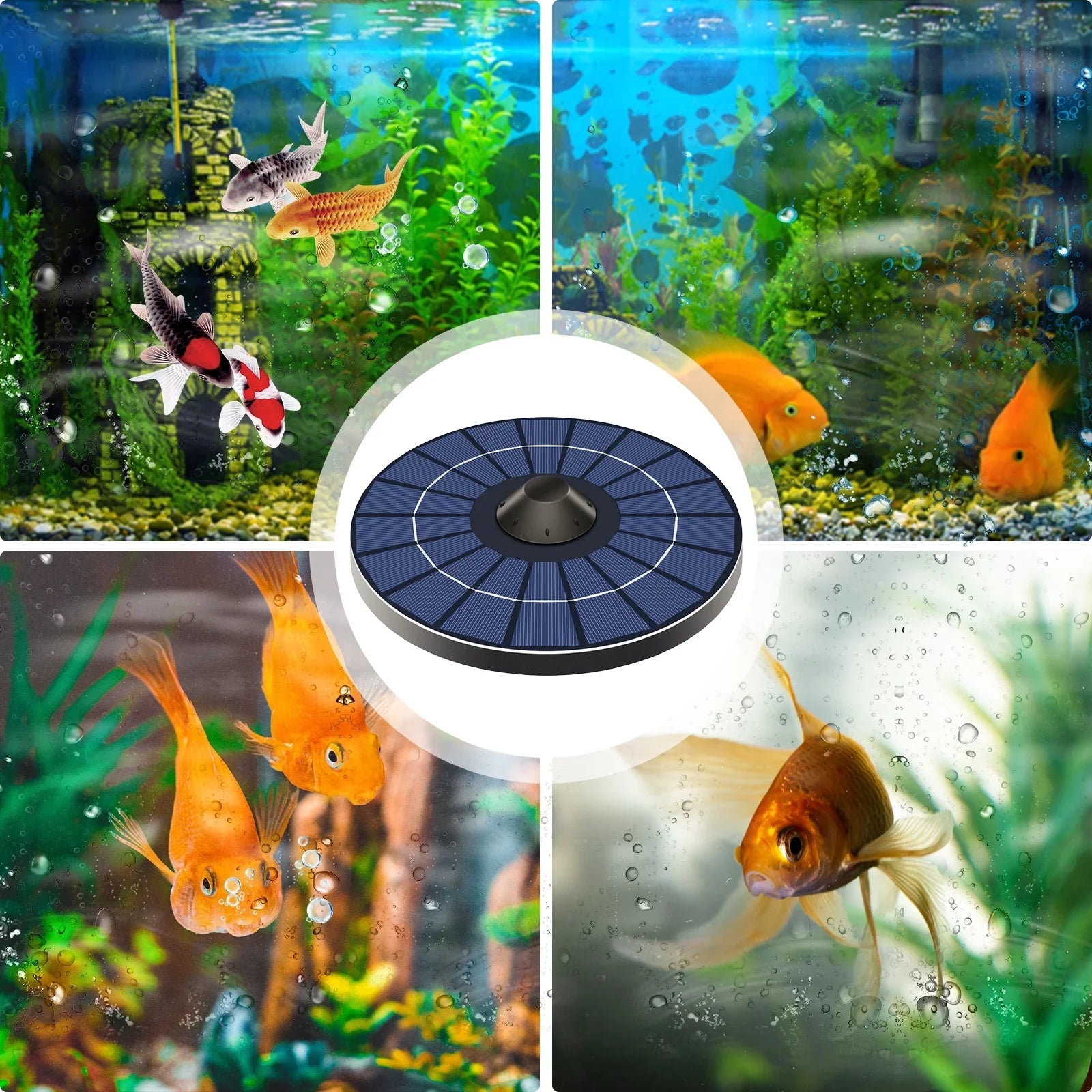 Solar Pond Aerator Pump With Air Hose and Bubble Stone Pond Aerator Fish Tank Oxygenator for Birdbath Fountain Small Pond Circulation