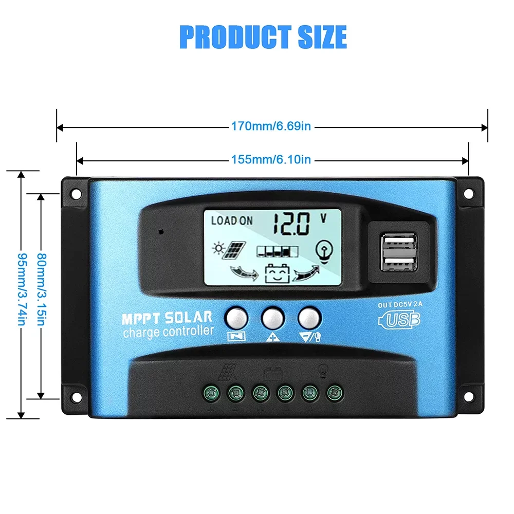 30A  Solar Charger Controller, Solar Panel Regulator Charge Controller, High Charging Efficiency, Dual ,  Control, Build-in Timer(Blue)