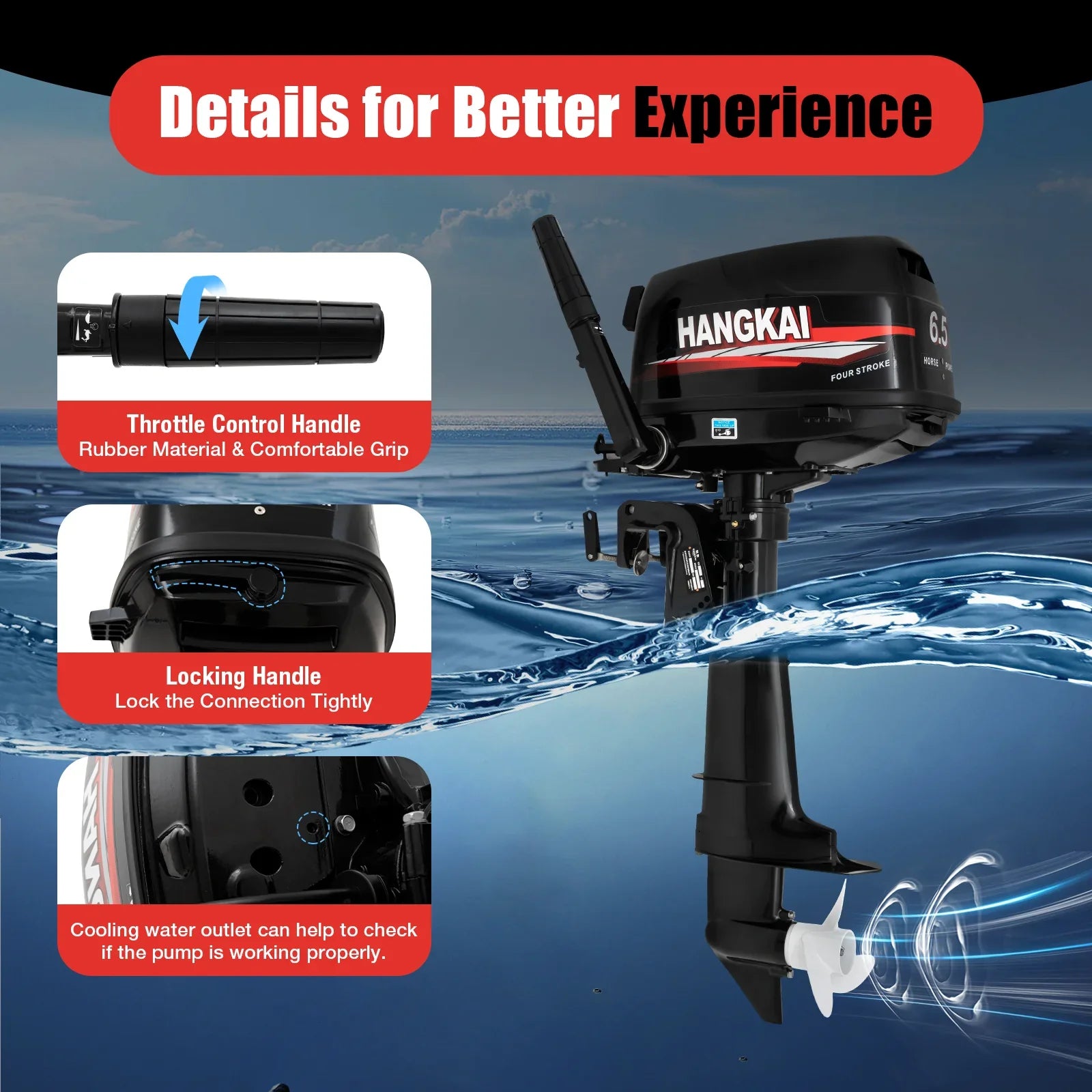 Anqidi 6.5HP 4 Stroke Outboard Motor 123CC Heavy Duty Boat Engine with Single Cylinder Water Cooling System &  Ignition Tiller Control Max 6000r/min