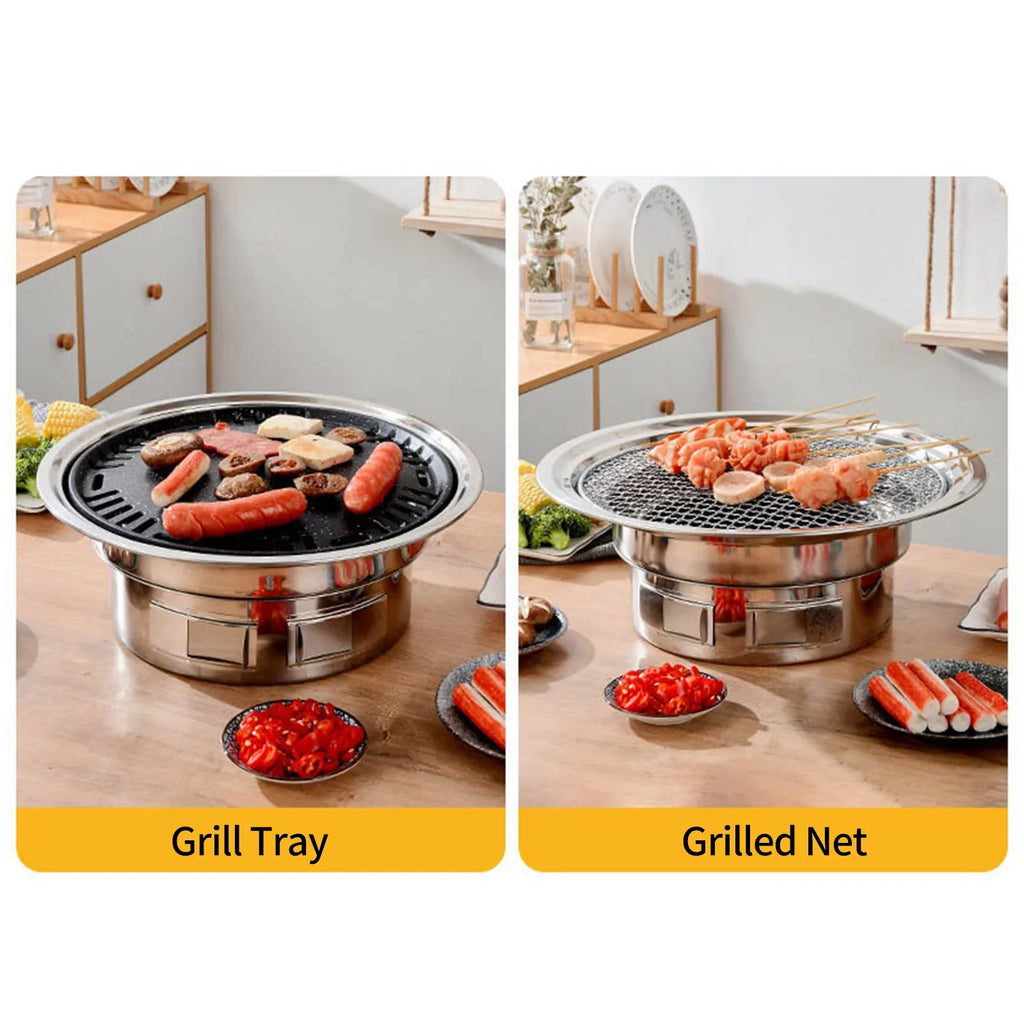 Multifunctional Round Smoker Grill with Grilled Net & Tray, Anself Grill Stove