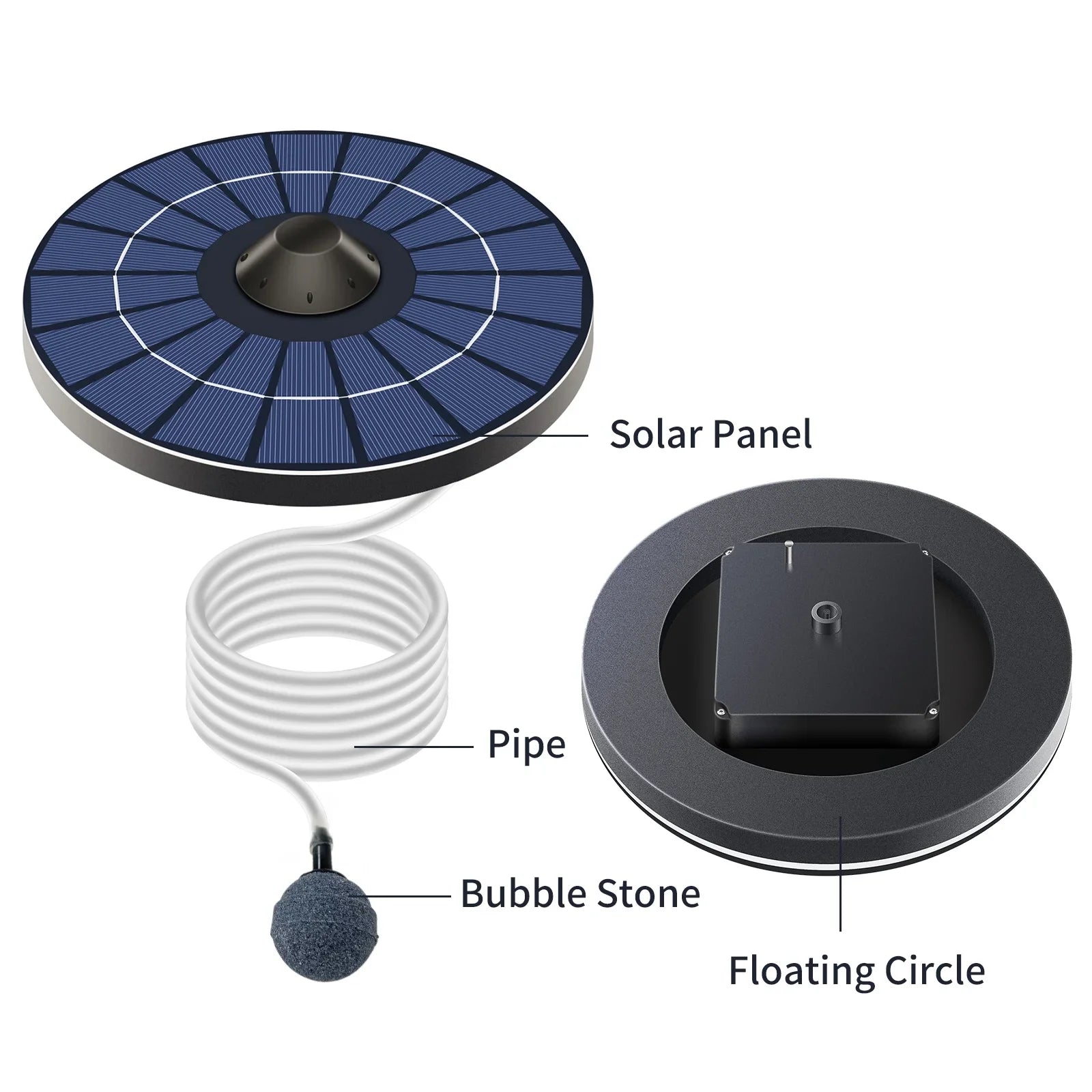 Solar Pond Aerator Pump With Air Hose and Bubble Stone Pond Aerator Fish Tank Oxygenator for Birdbath Fountain Small Pond Circulation