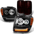 '- For 2007-2012 Nitro Dual  Halo Black Projector  Signal Headlights + Dark Red Tail Lights Combo