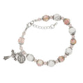 Mcvan BR358 7-8.5 in. Pink Flower & White Stone Beads Bracelet with Adjustable Links