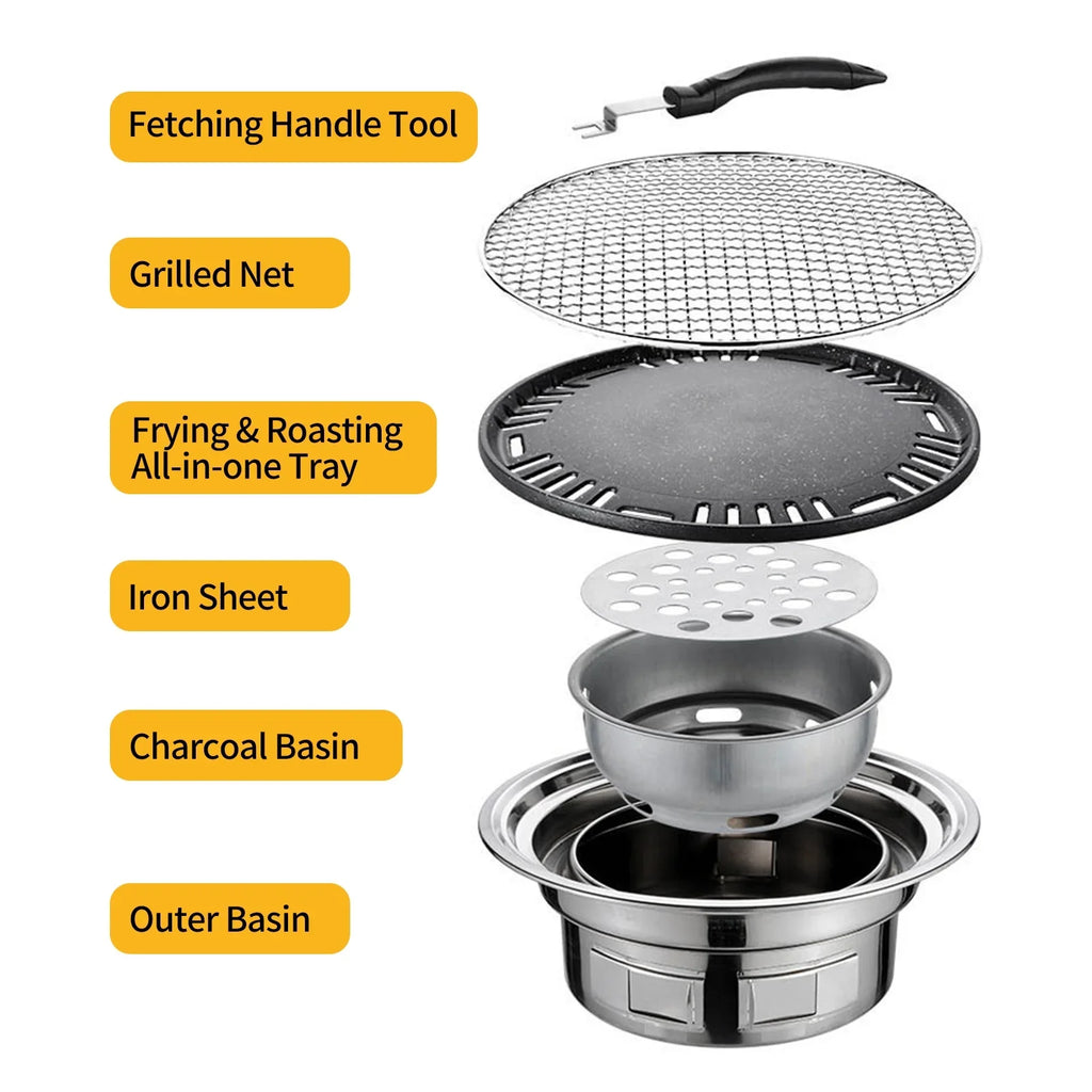 Multifunctional Round Smoker Grill with Grilled Net & Tray, Anself Grill Stove