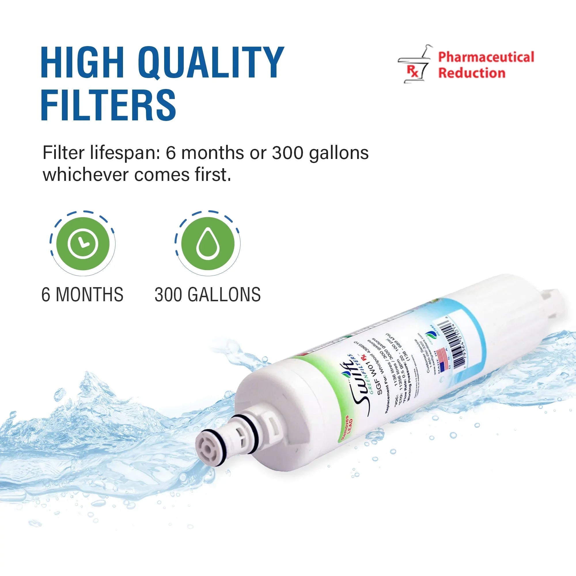 Swift Green Filters -W01  Replacement Whirlpool 4396508 EDR5RXD1 Refrigerator Water Filter (3 Pack)