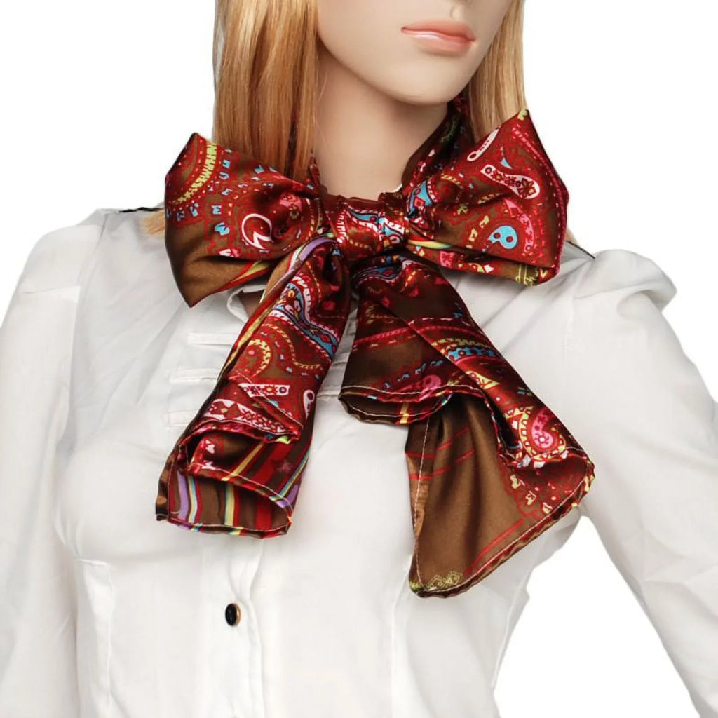 Blancho Brown Chic Paisley & Stripes Design Fashion Soft Silk Scarf/Wrap/Shawl(Large)