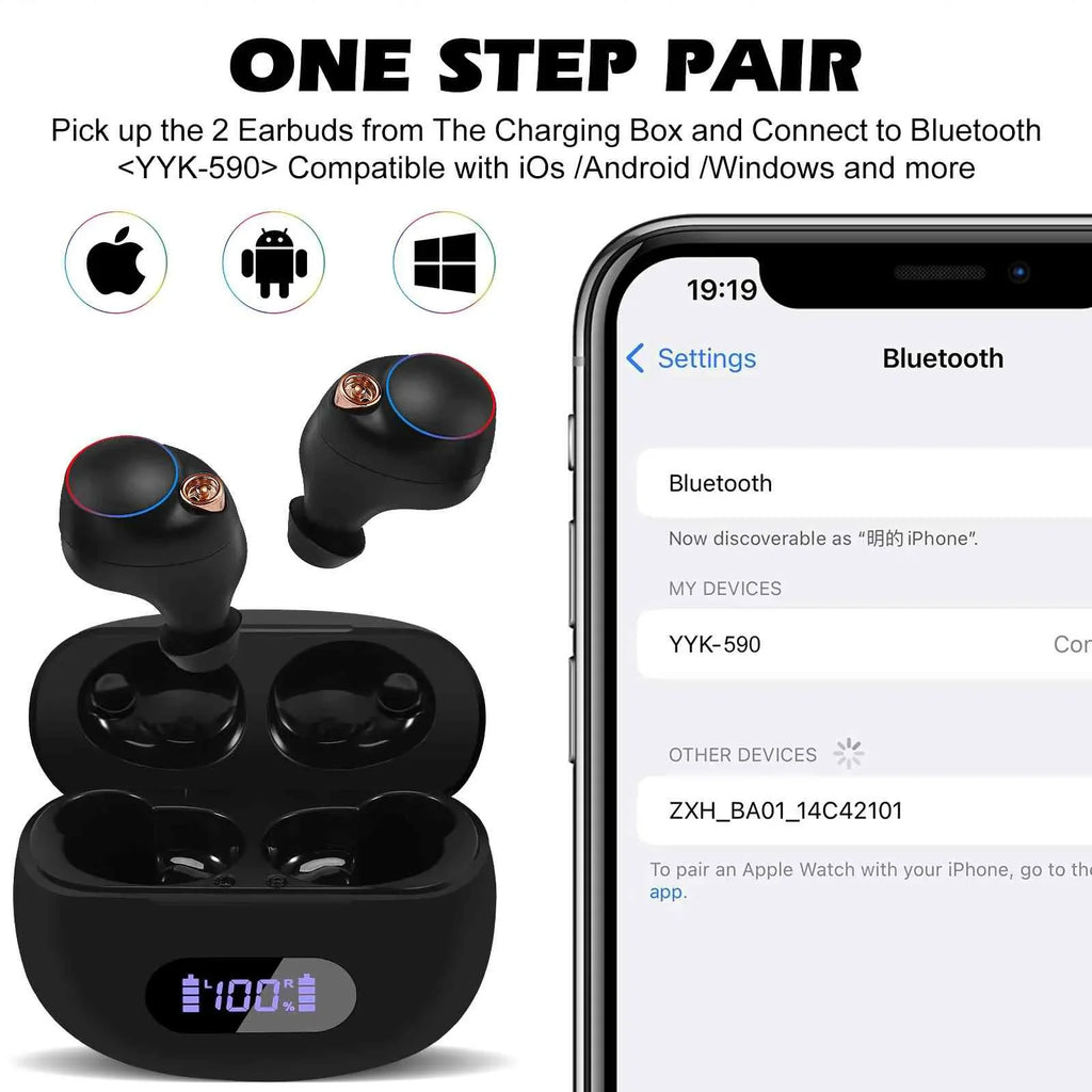 UrbanX True Wireless Bluetooth Earbuds + Charging Case, Black, Dual Connect, IPX5 Water Resistance, Bluetooth 5.2 Connection, Balanced, Bass Boost Compatible with Lenovo Tab P11 Plus