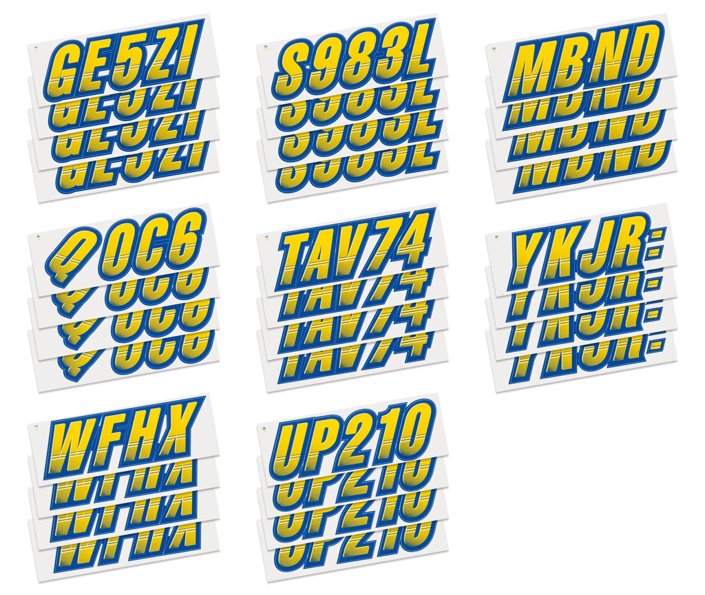 Techtron Yellow/Navy 3" Alpha-Numeric Identification Custom Kit Registration Numbers & Letters Marine Stickers Decals for Boats & Personal Watercraft