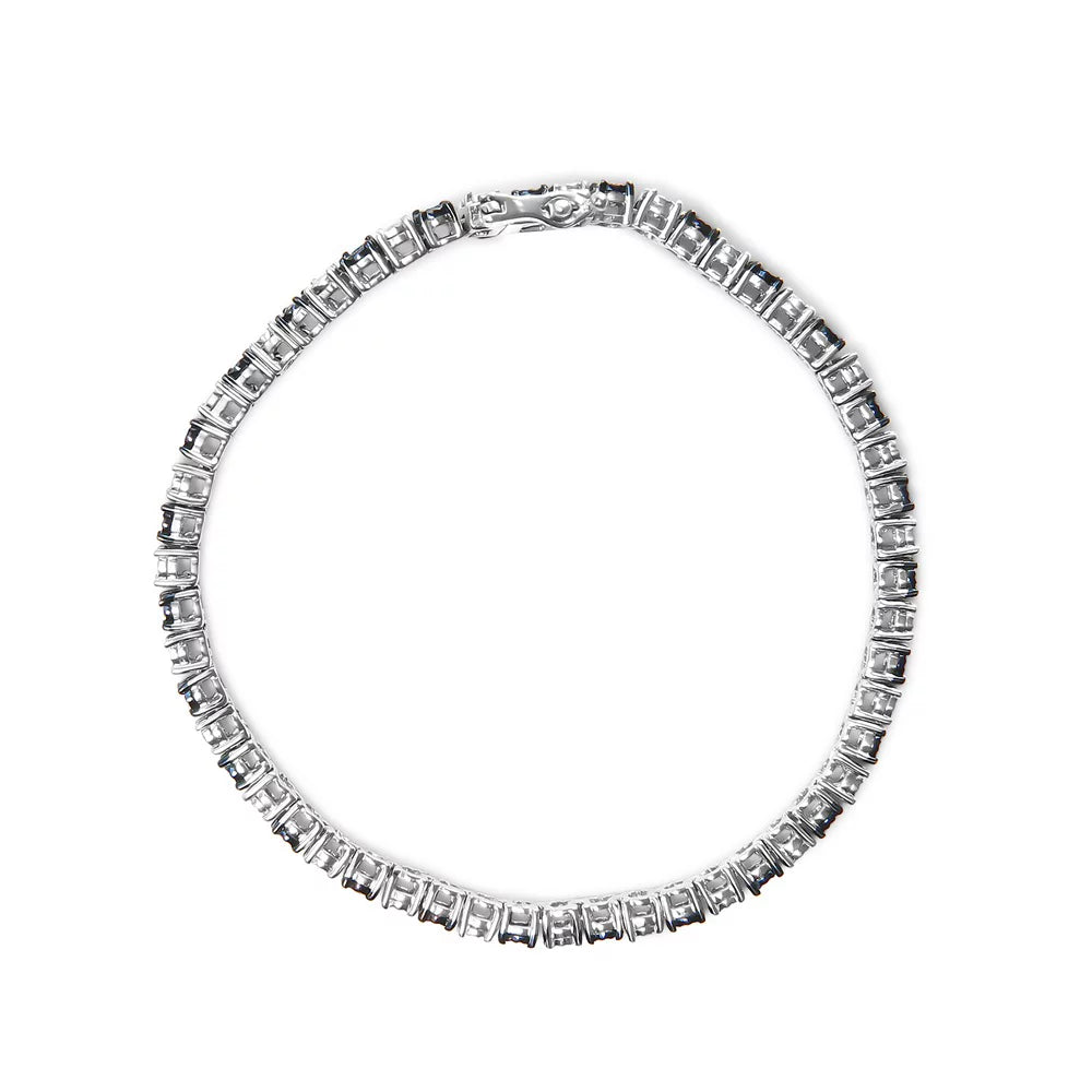 Haus of Brilliance .925 Sterling Silver 1.0 Cttw Womens with Alternating Round cut Box Clasp White Diamond and Treated Blue Diamond Tennis Bracelet (Blue and I-J Color, I3 Clarity) - Size 7" Inches