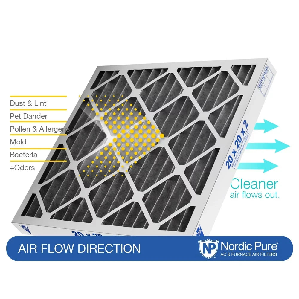 Nordic Pure 16x25x2 Furnace Air Filters  8 Pleated Plus Carbon 12 Pack