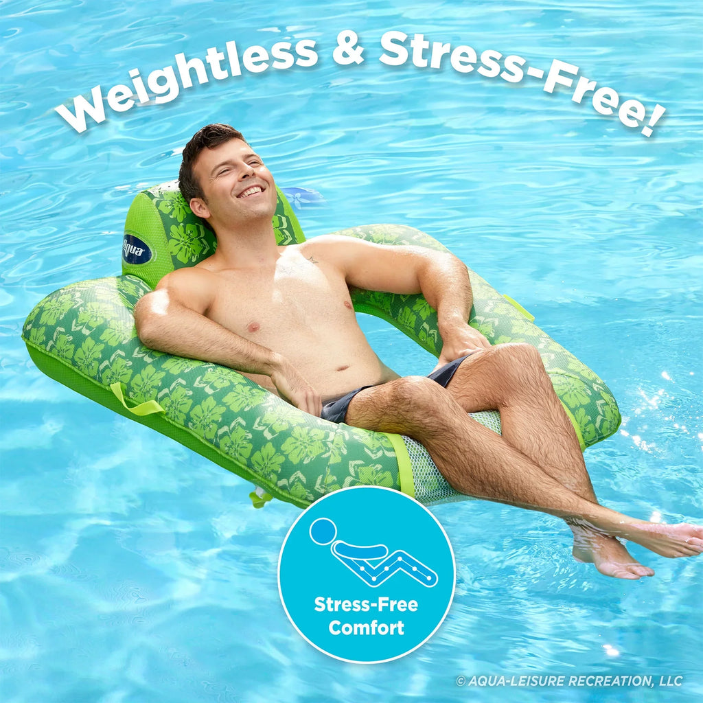 Aqua Leisure 0 Gravity Swimming Pool Lounge Chair Float, Green w/ Hand Pump