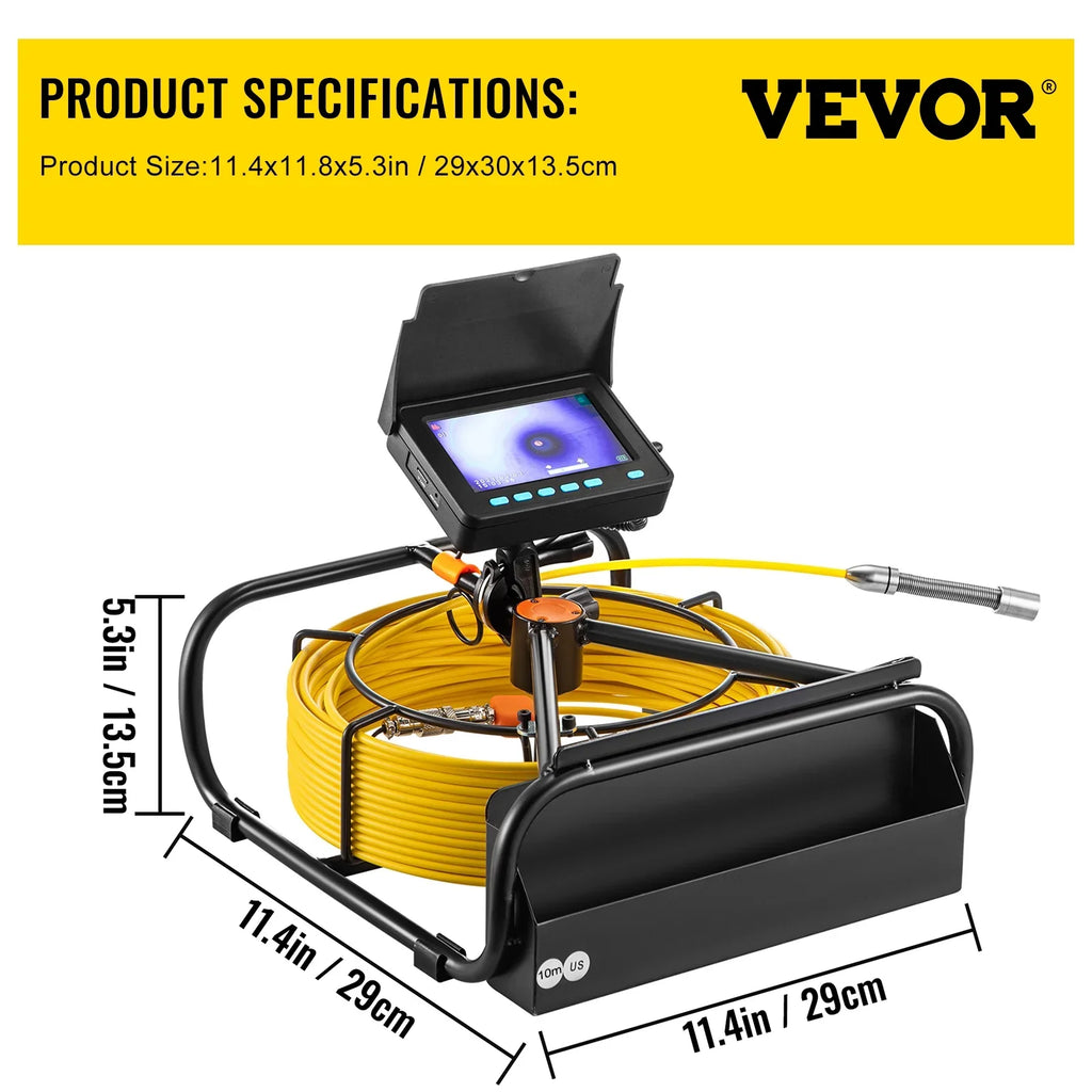 Sewer Camera 32.8FT Cable Pipeline Inspection Camera 4.3 in.   Monitor Pipe Camera Screen Waterproof IP68 Duct Inspection Camera with 6PCS LEDs 8500MAH Lithium Battery,  Function 10M