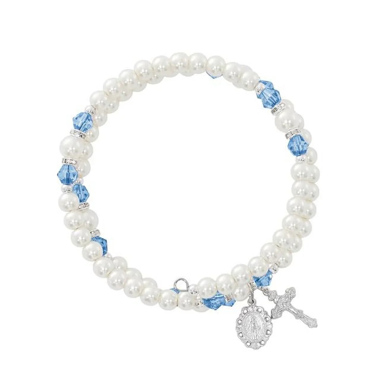 Mcvan BR7ZR December Zircon Crystal & Pearl Beads Stretch Bracelet