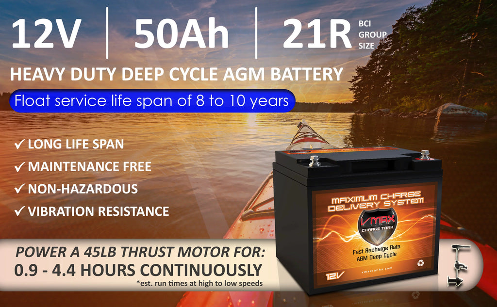 Vmaxtanks MR86-50 12V 50AH  Battery for Outsunny 12V Electric Fishing Boat 50lb Thrust Trolling Motor